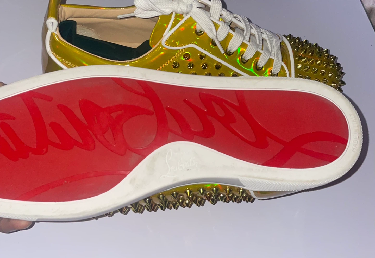 Christian Louboutin Spiked Sneakers - Yellow Holographic