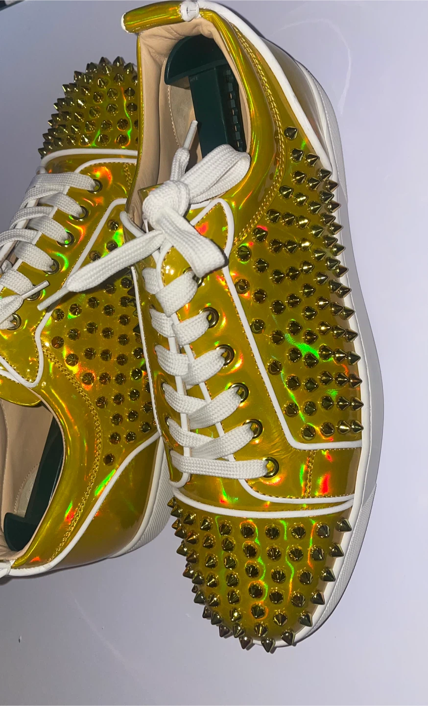 Christian Louboutin Spiked Sneakers - Yellow Holographic - photo 4