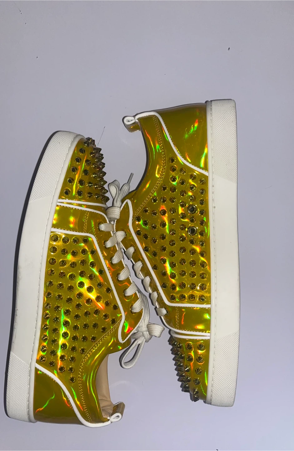 Christian Louboutin Spiked Sneakers - Yellow Holographic - photo 2