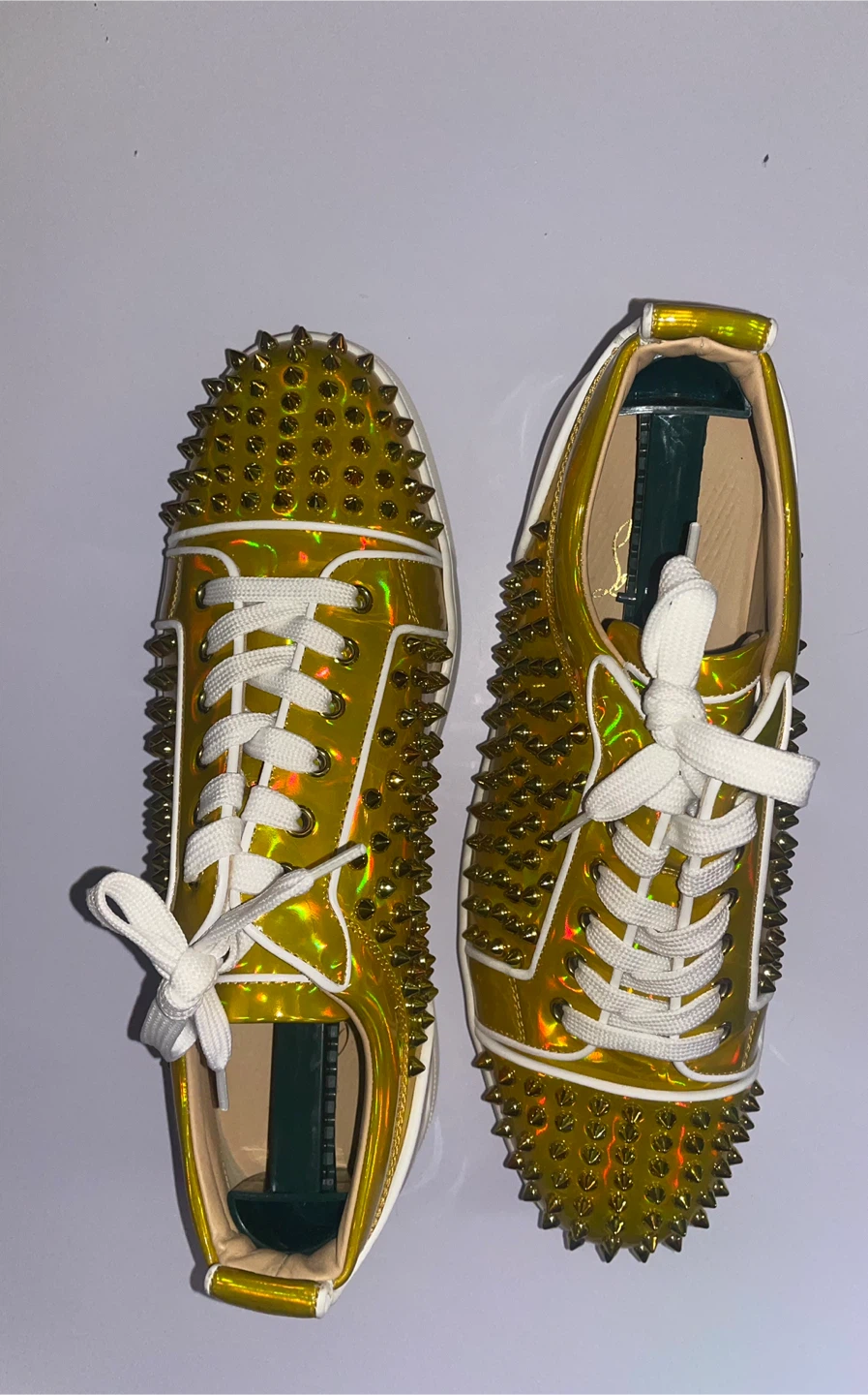 Christian Louboutin Spiked Sneakers - Yellow Holographic - photo 3