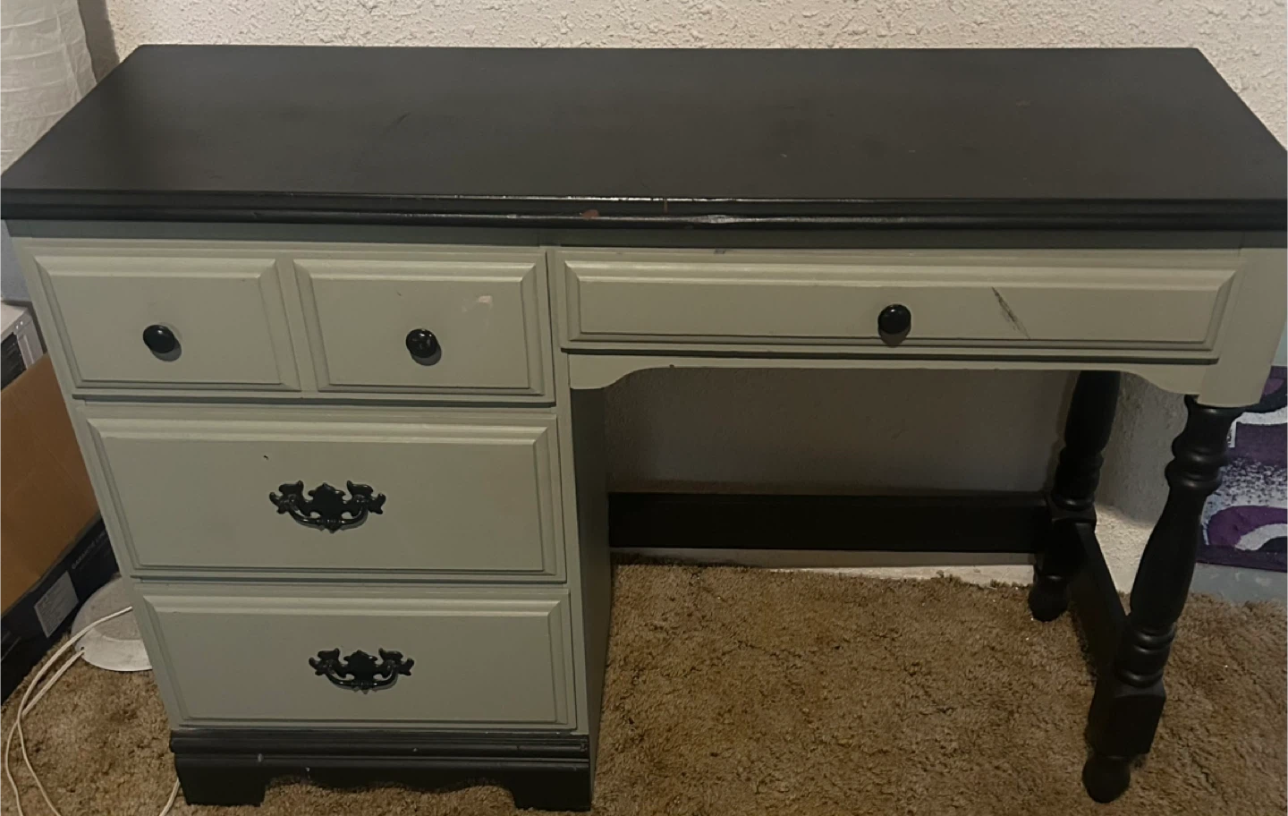 Grey and Black Desk with Drawers