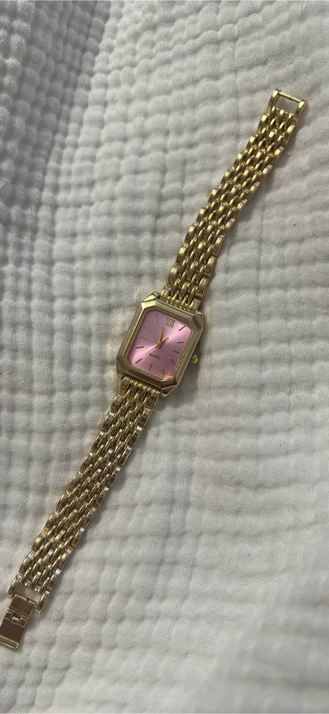Gold-tone Quartz Watch with Pink Face