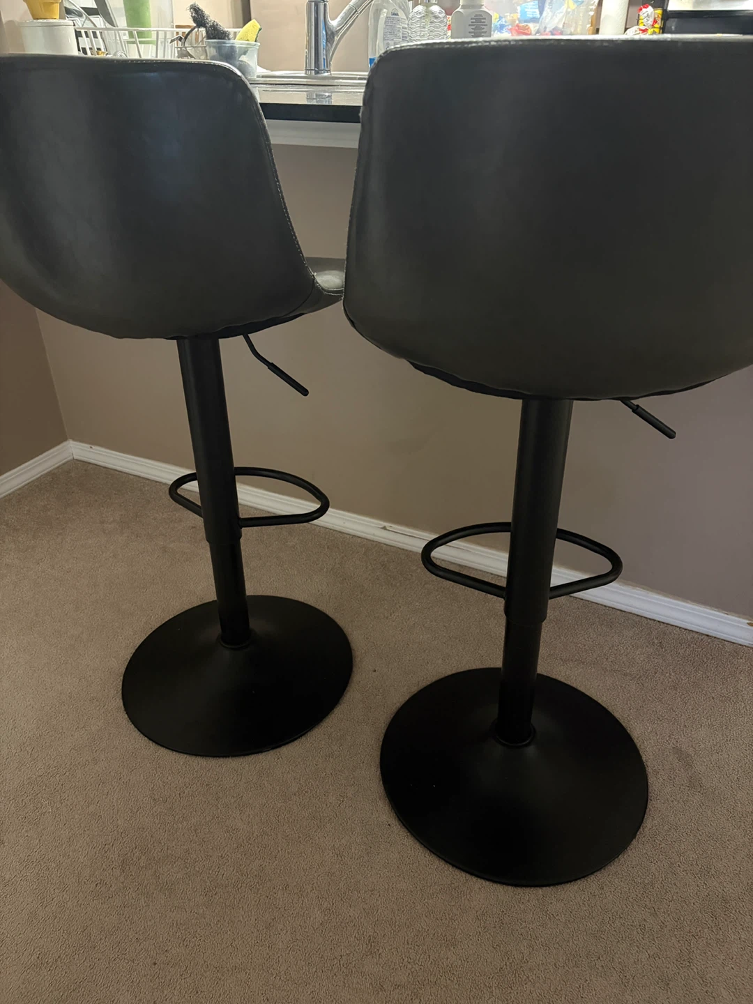 Set of 2 Grey Faux Leather Adjustable Bar Stools - photo 2