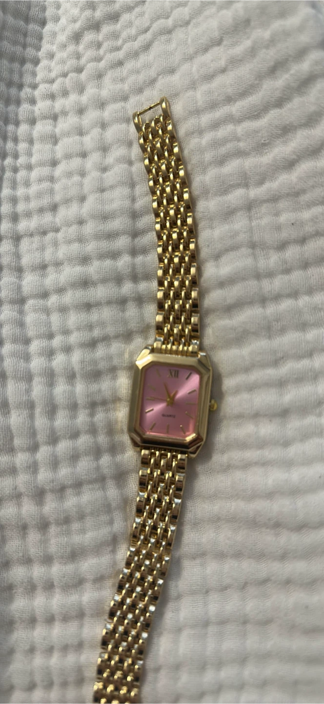 Gold-tone Quartz Watch with Pink Face - photo 3