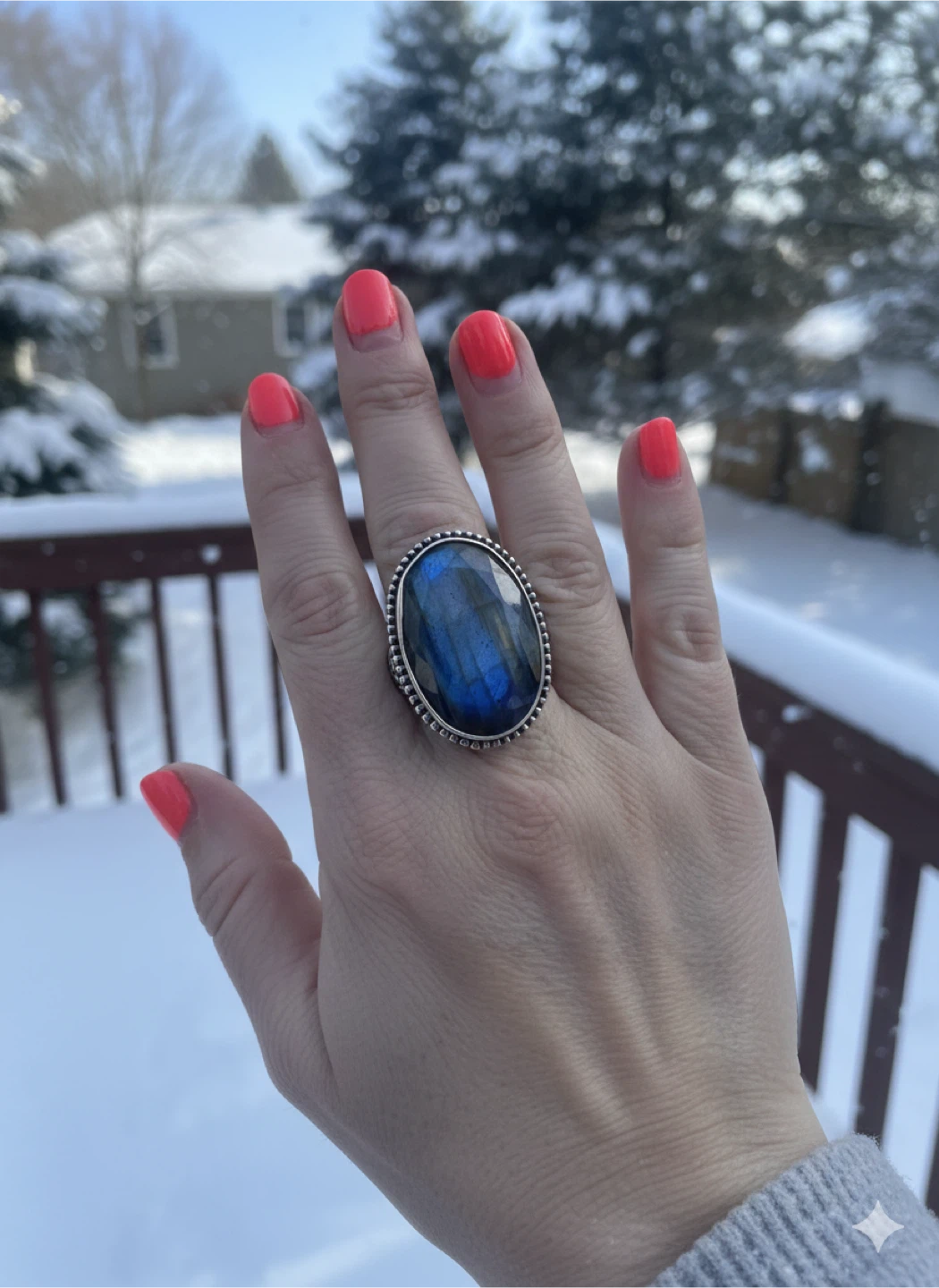 Oval Labradorite Sterling Silver Ring