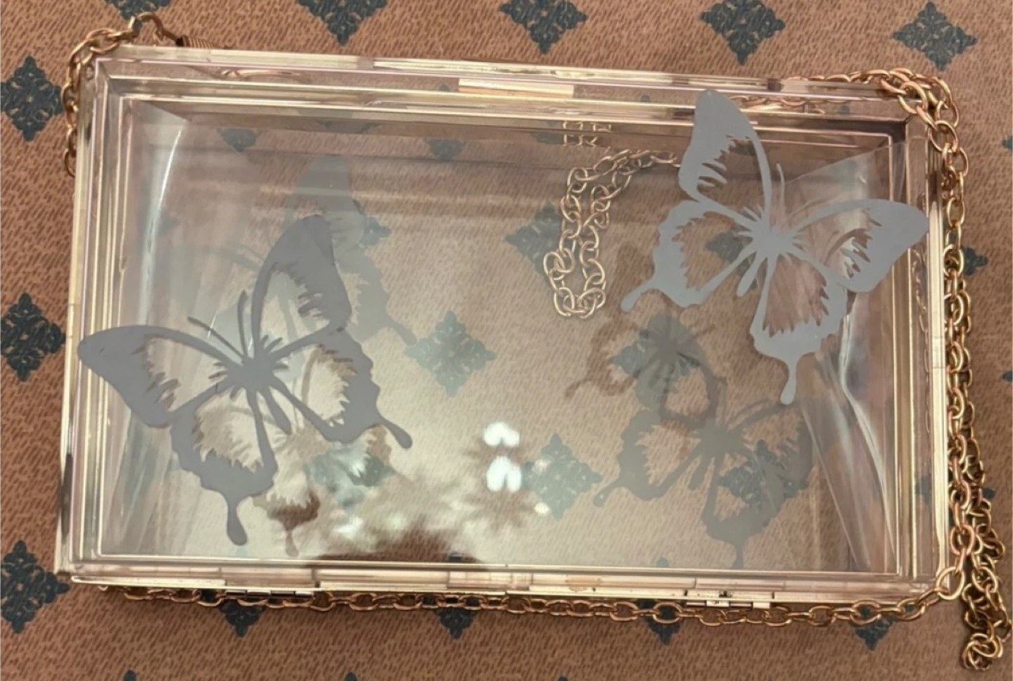 Clear Acrylic Clutch with Butterfly Design
