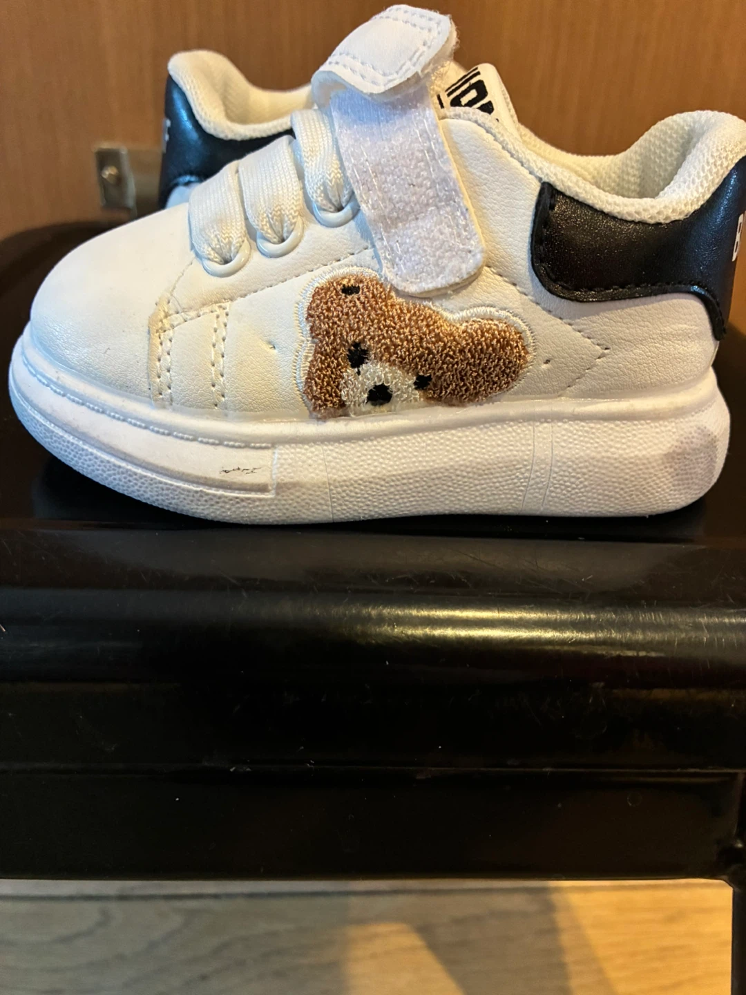 White Toddler Sneakers with Teddy Bear Detail