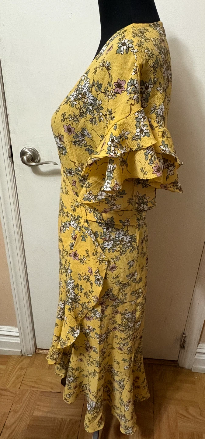 Max Studio Yellow Floral Wrap Dress - XL - photo 4