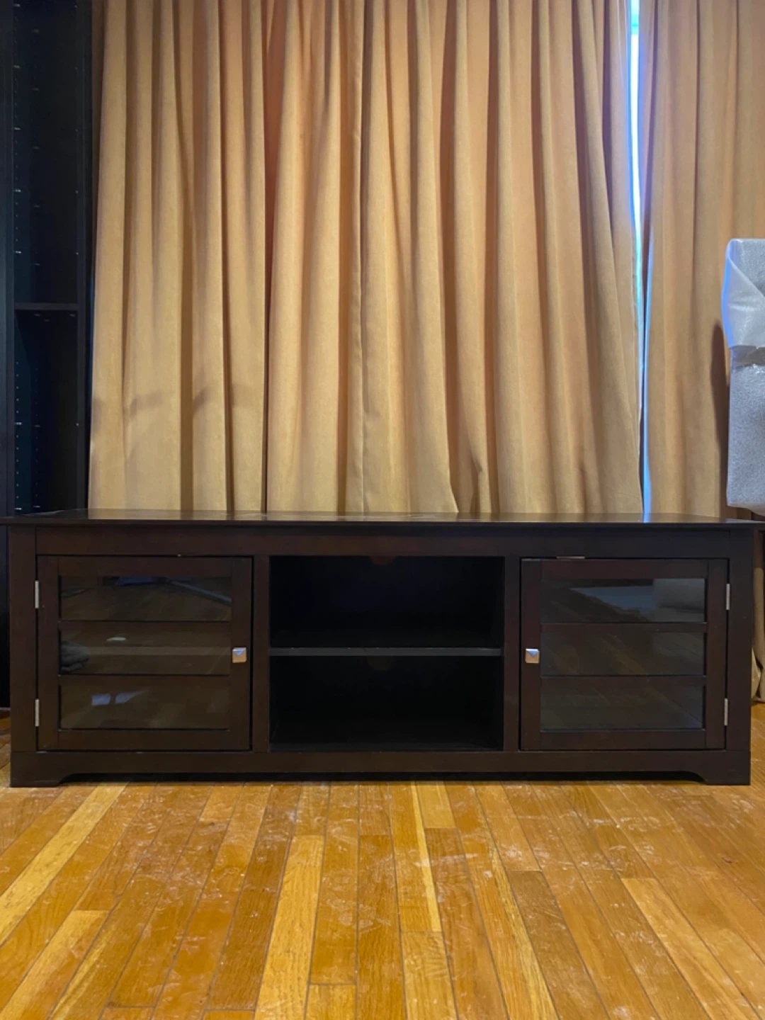 Dark Brown Media Console with Glass Doors