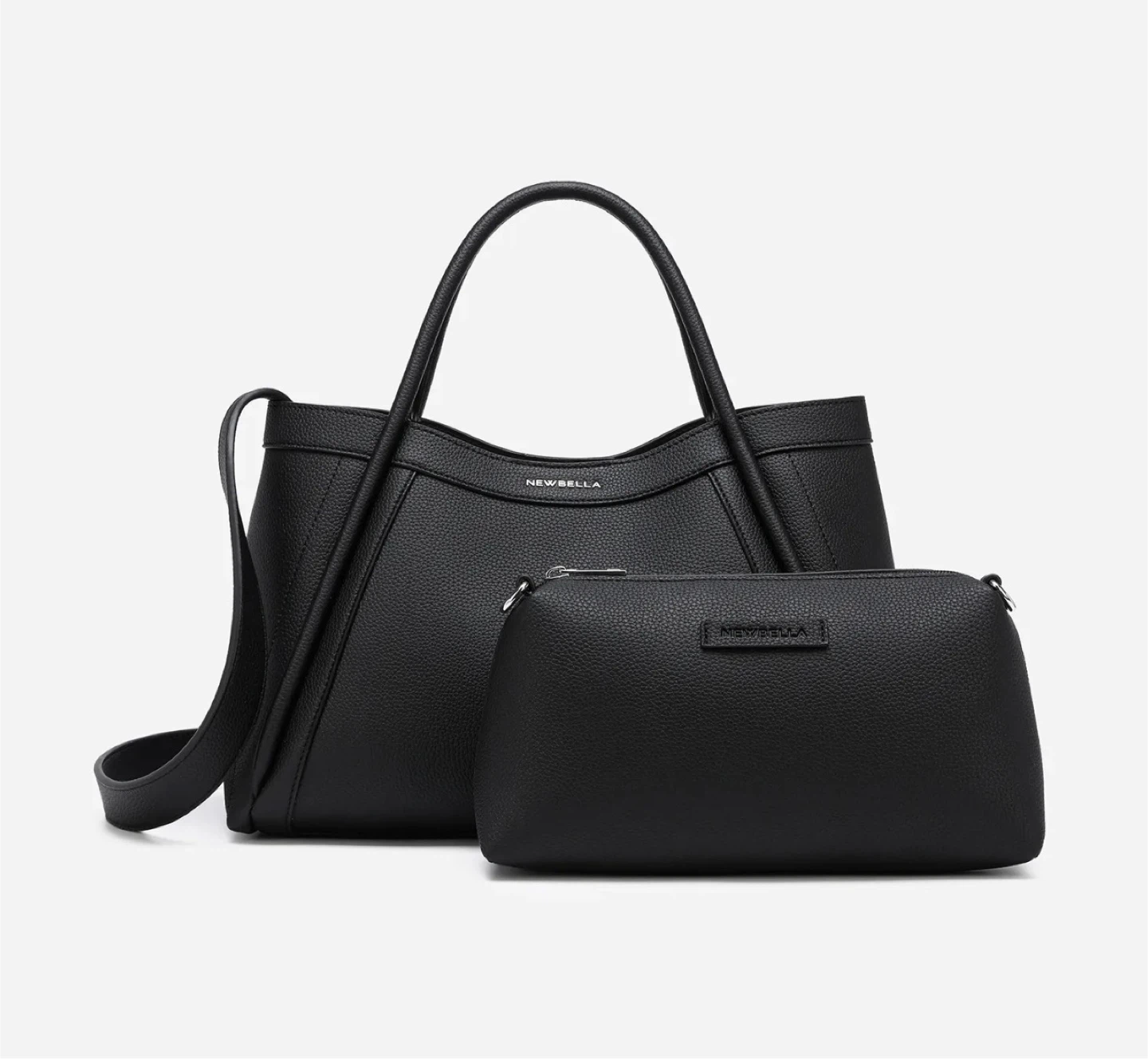 Kelly 2-Piece Set Top Handle Bag in Black Epsom Vegan Leather