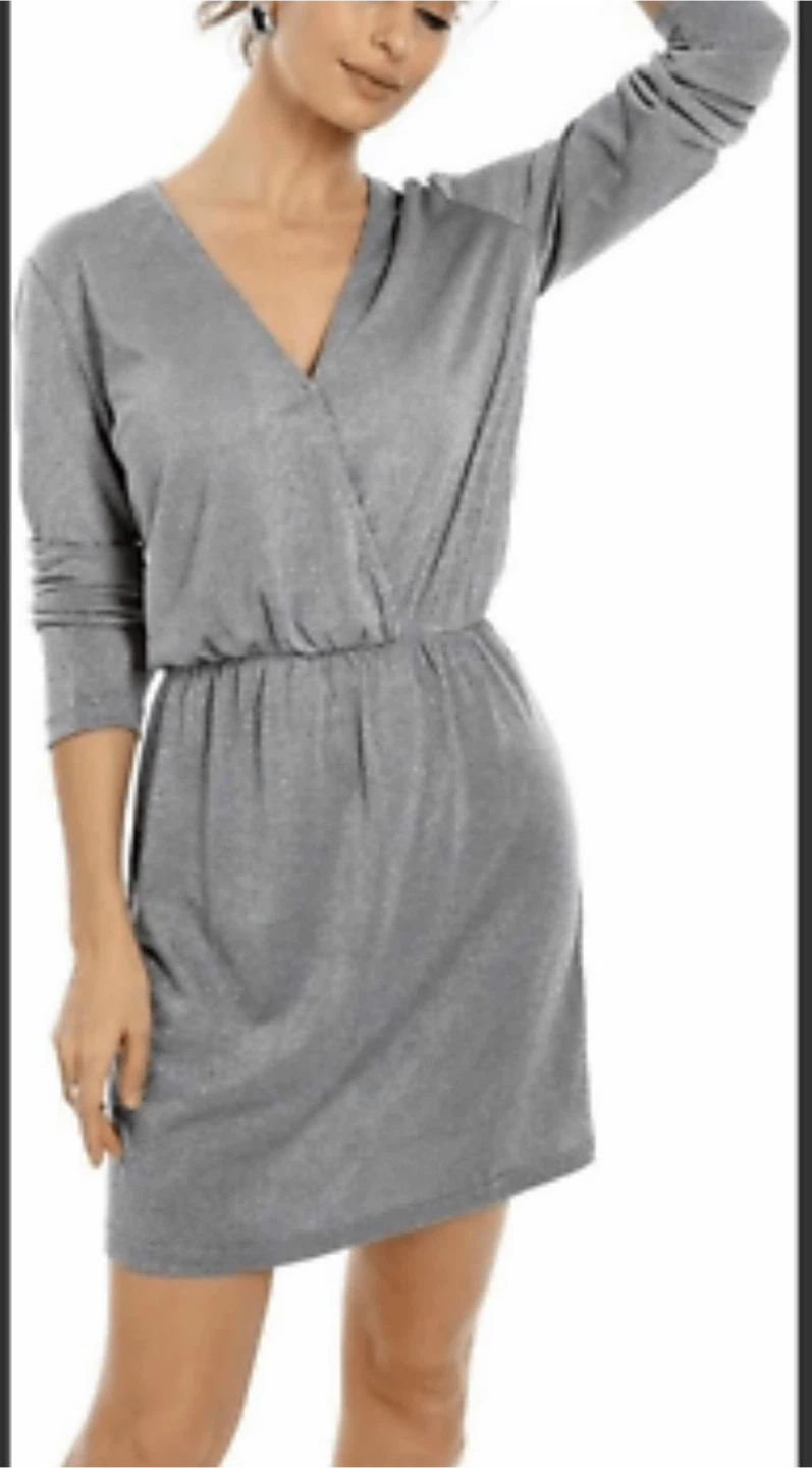 Sparkly Silver Long Sleeve Wrap Dress