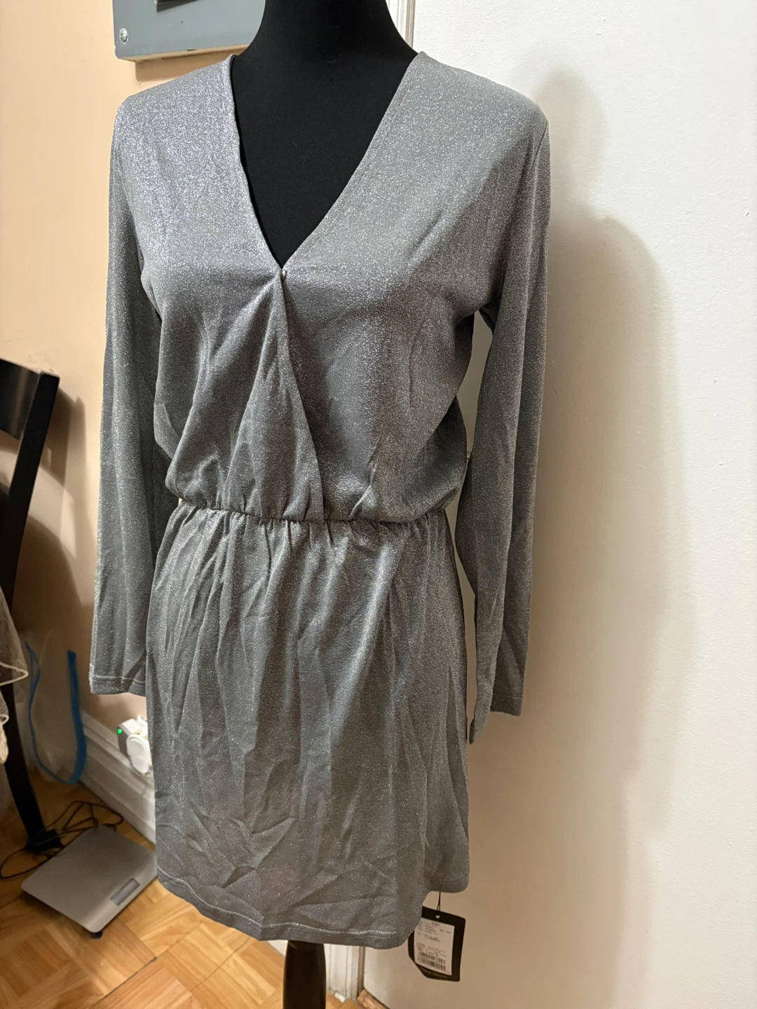 Sparkly Silver Long Sleeve Wrap Dress - photo 3