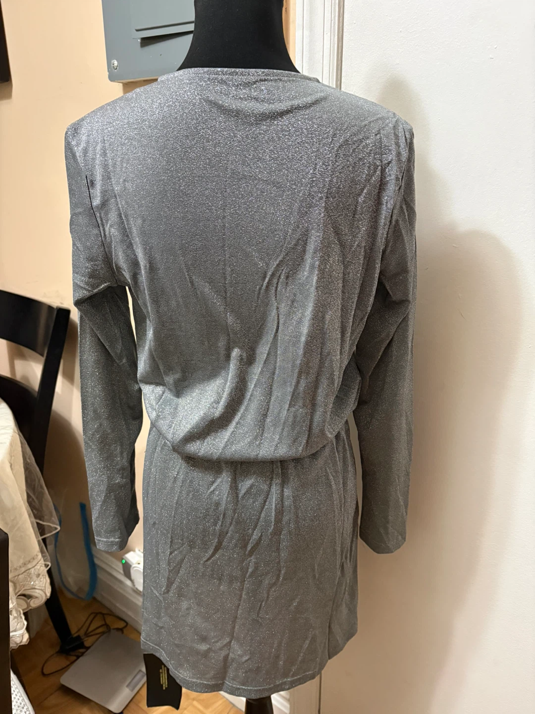 Sparkly Silver Long Sleeve Wrap Dress - photo 5