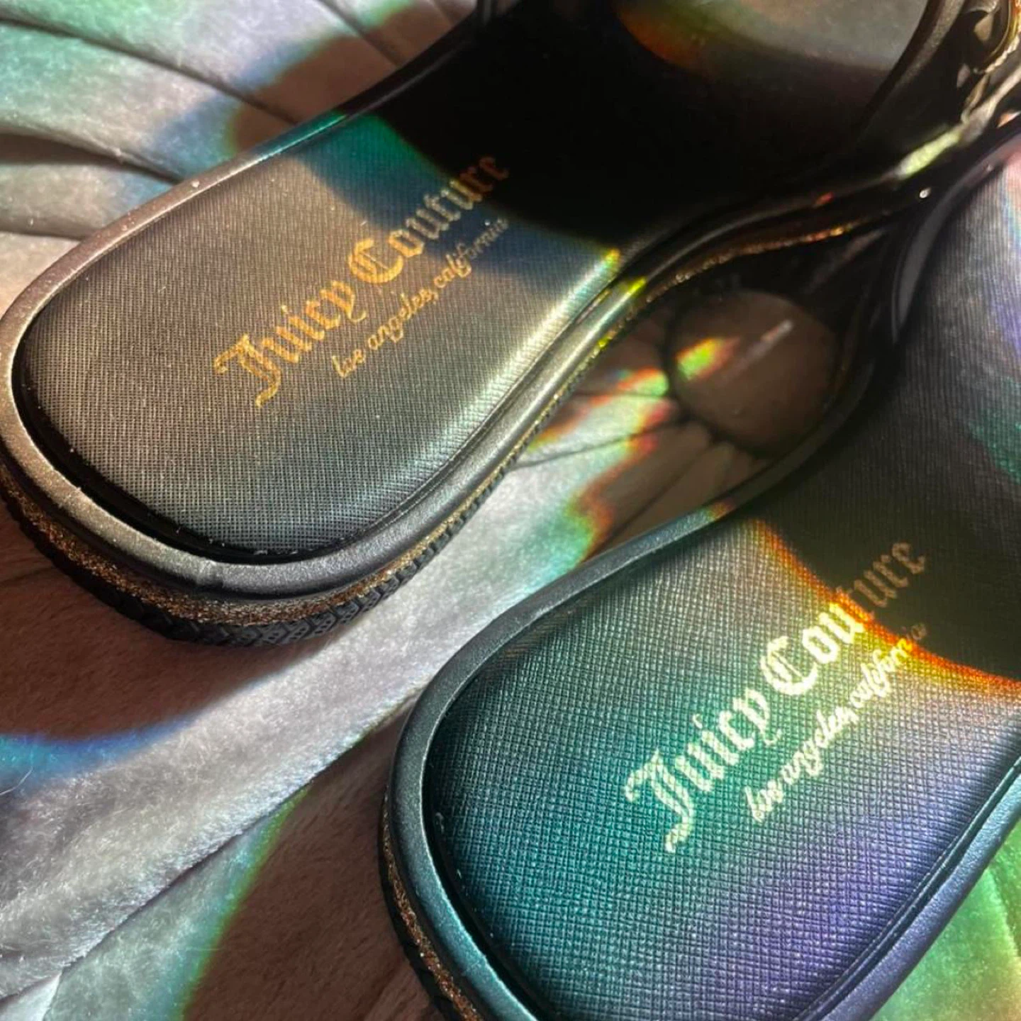 Juicy Couture Black Slides with Rhinestone Chain - photo 3