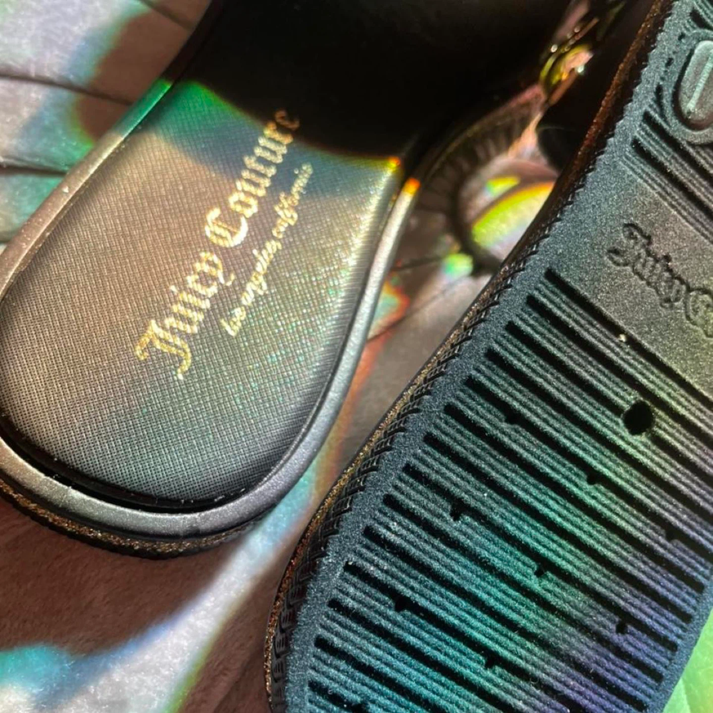 Juicy Couture Black Slides with Rhinestone Chain - photo 4