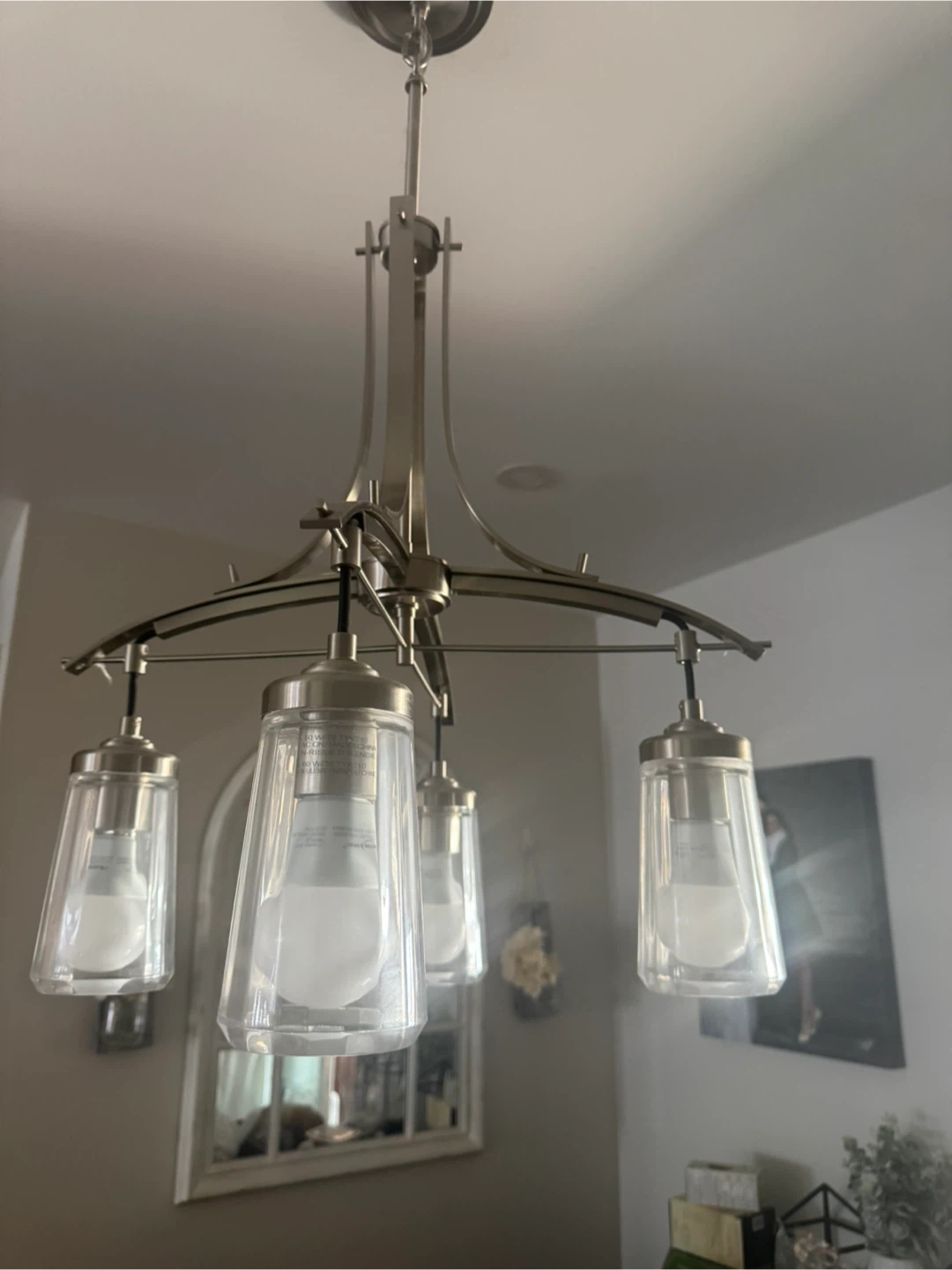 Brushed Nickel Chandelier with 4 Glass Shades - photo 5