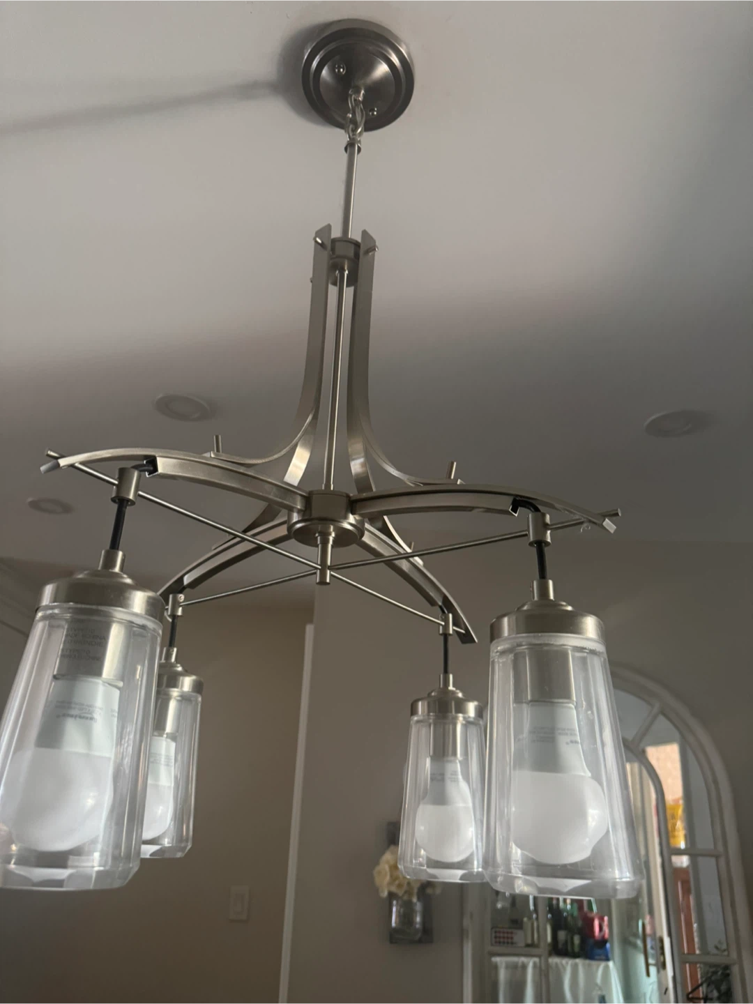 Brushed Nickel Chandelier with 4 Glass Shades