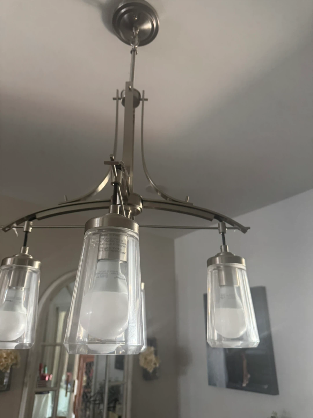 Brushed Nickel Chandelier with 4 Glass Shades - photo 3