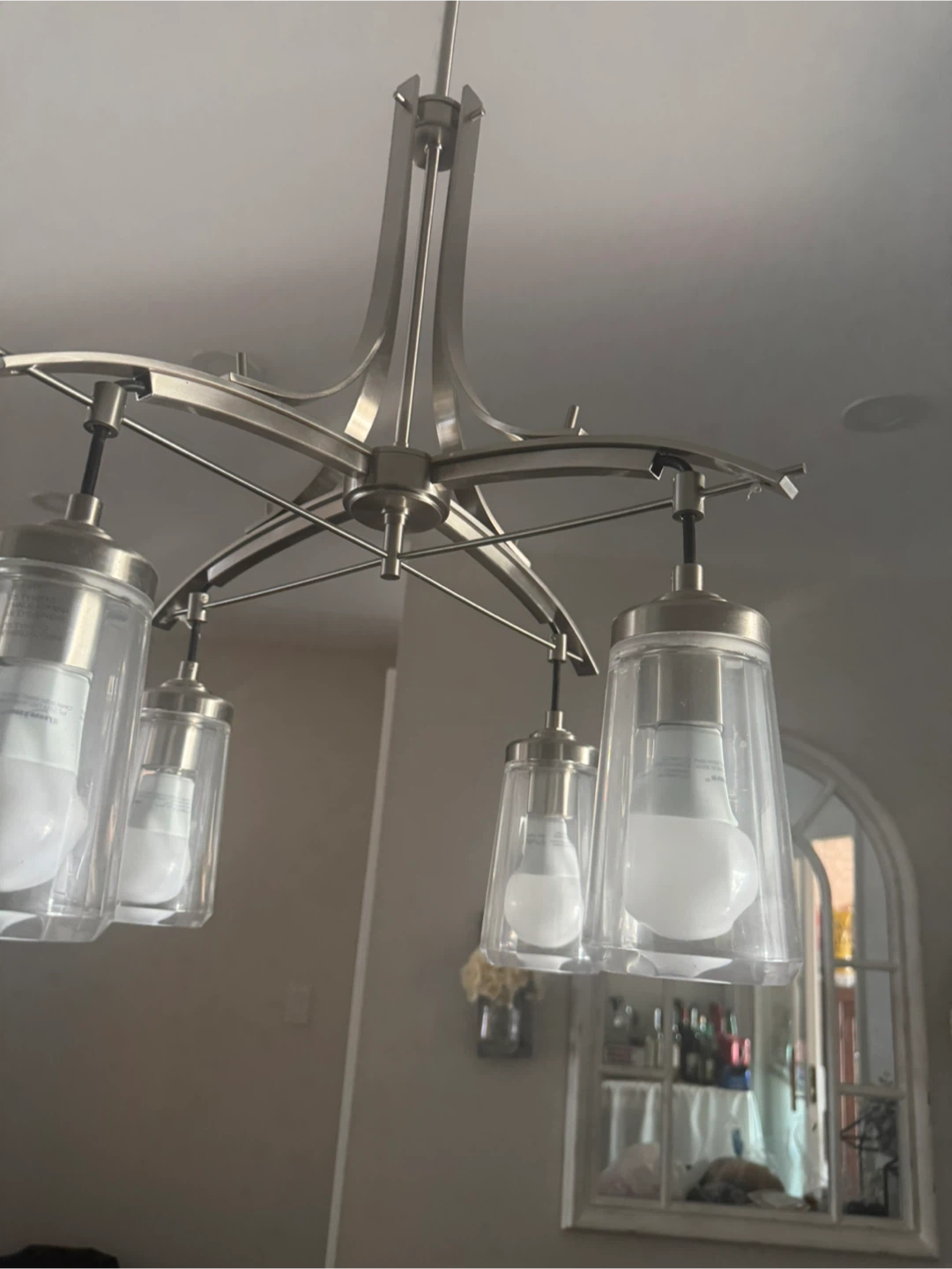 Brushed Nickel Chandelier with 4 Glass Shades - photo 2