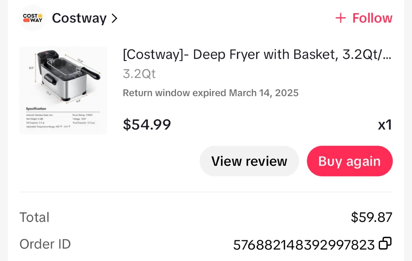 Costway Deep Fryer with Basket - photo 3