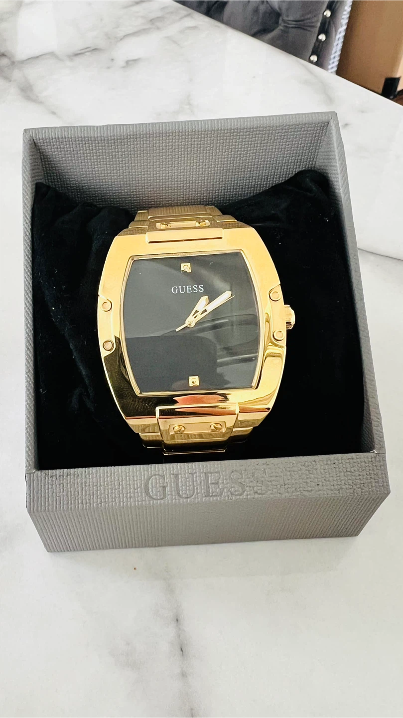 Gold Guess Watch with Black Face