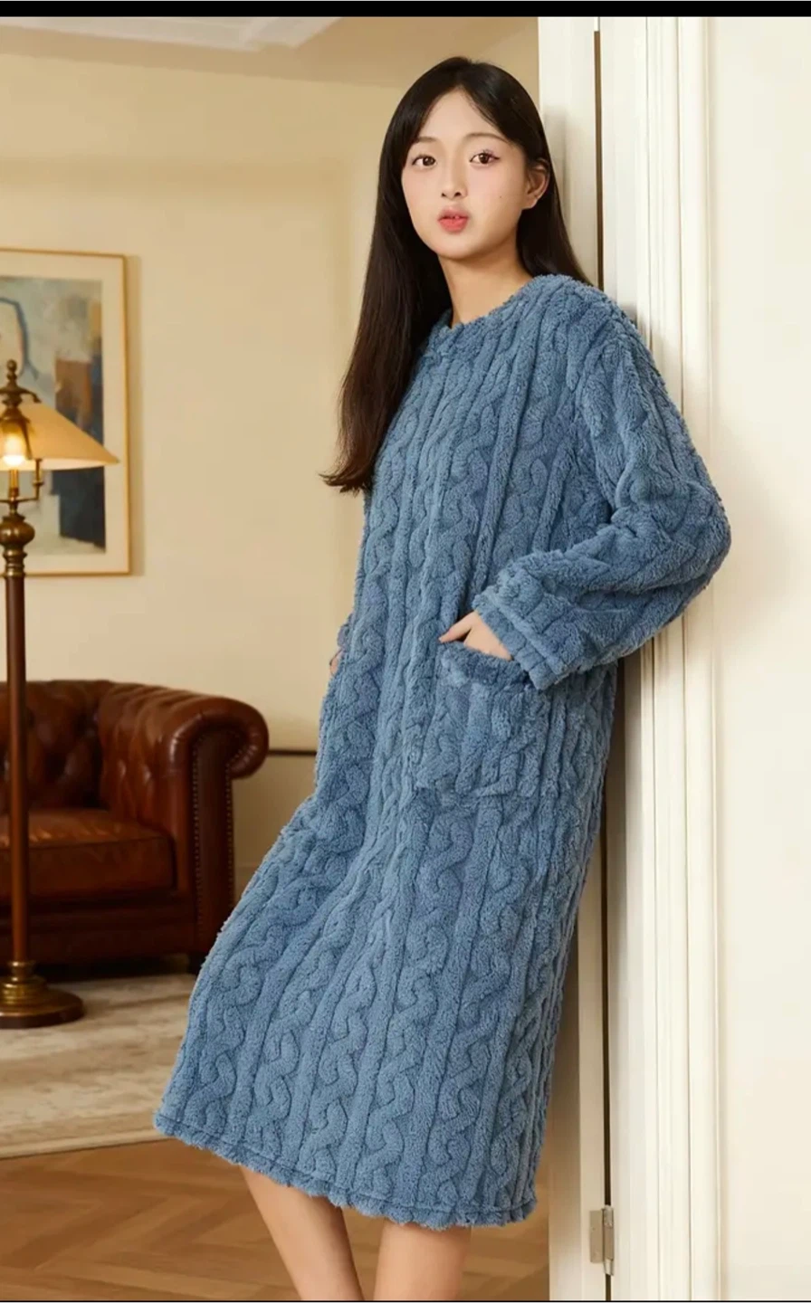 Cozy Blue Cable Knit Long Robe