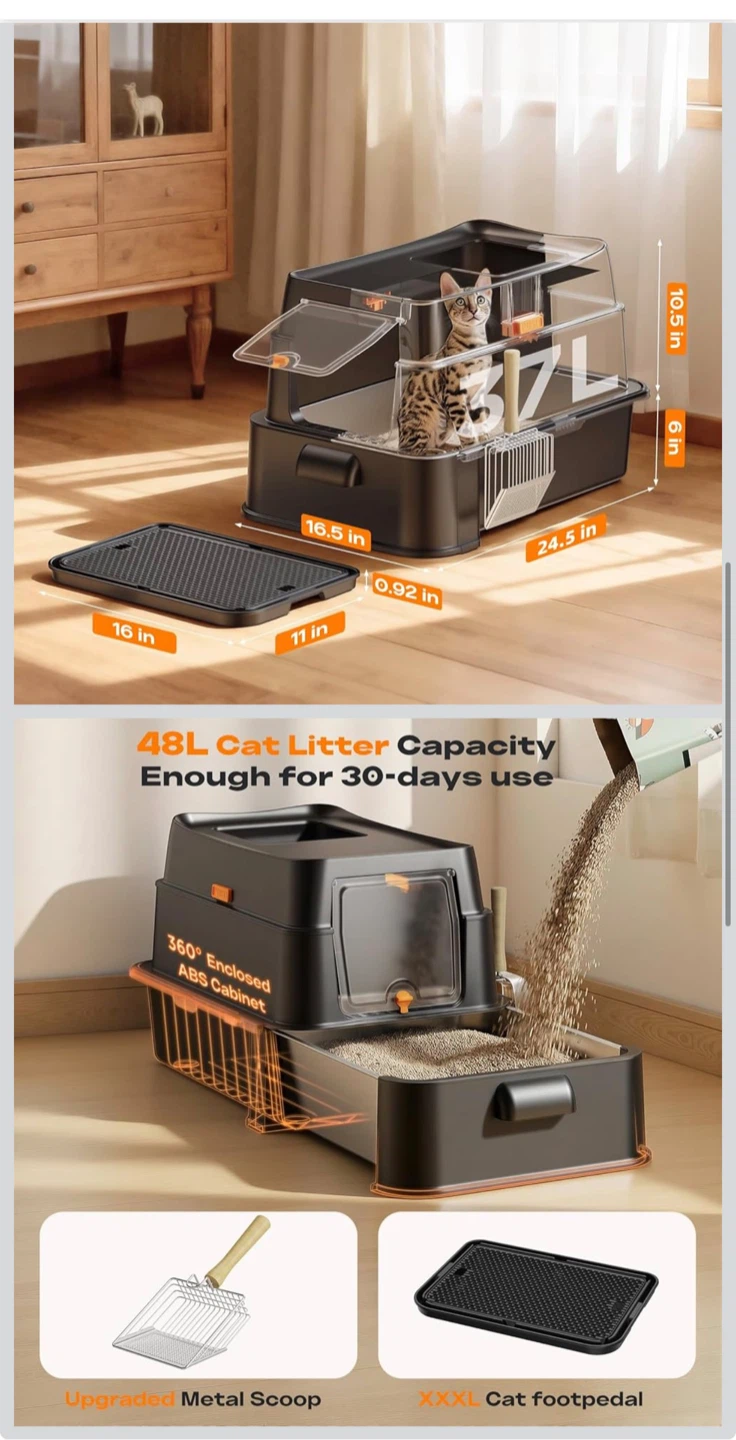 XXL Cat Litter Box Enclosed Cabinet with Drawer and Scoop - photo 3