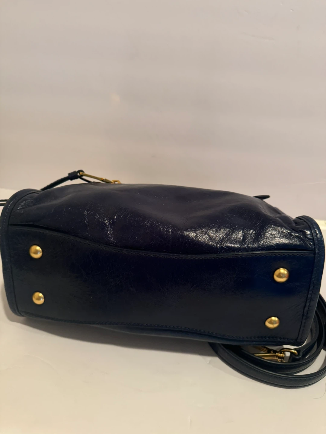 Miu Miu Vitello Shine Leather Top Handle Satchel – Navy Blue - photo 4