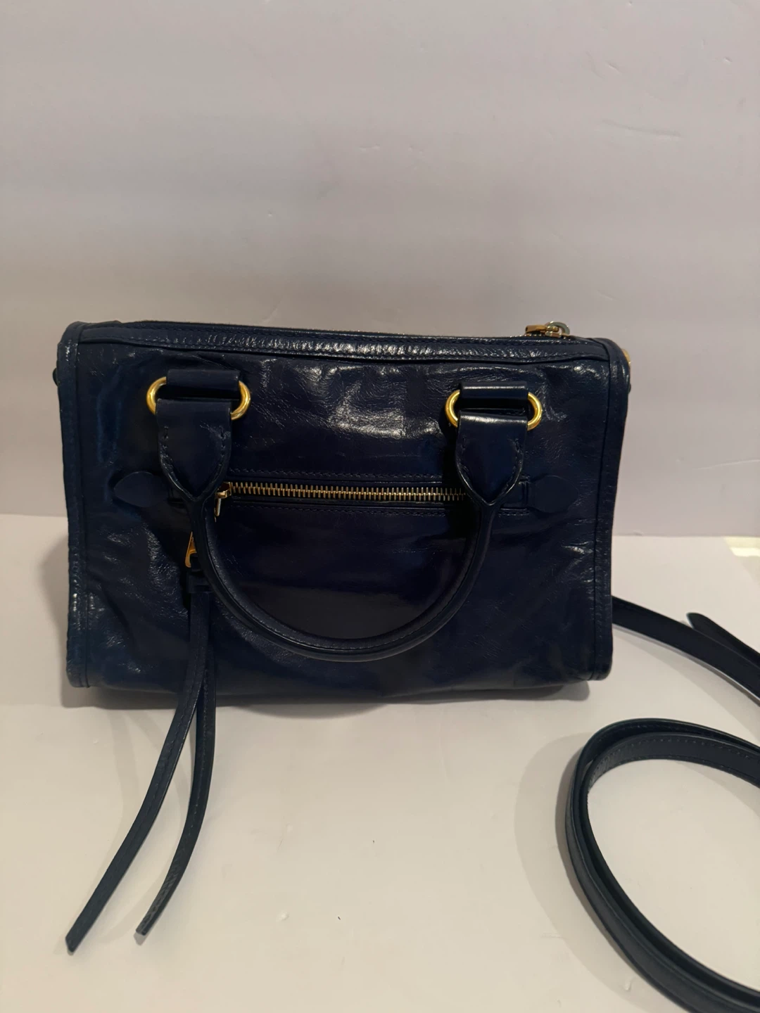 Miu Miu Vitello Shine Leather Top Handle Satchel – Navy Blue - photo 3