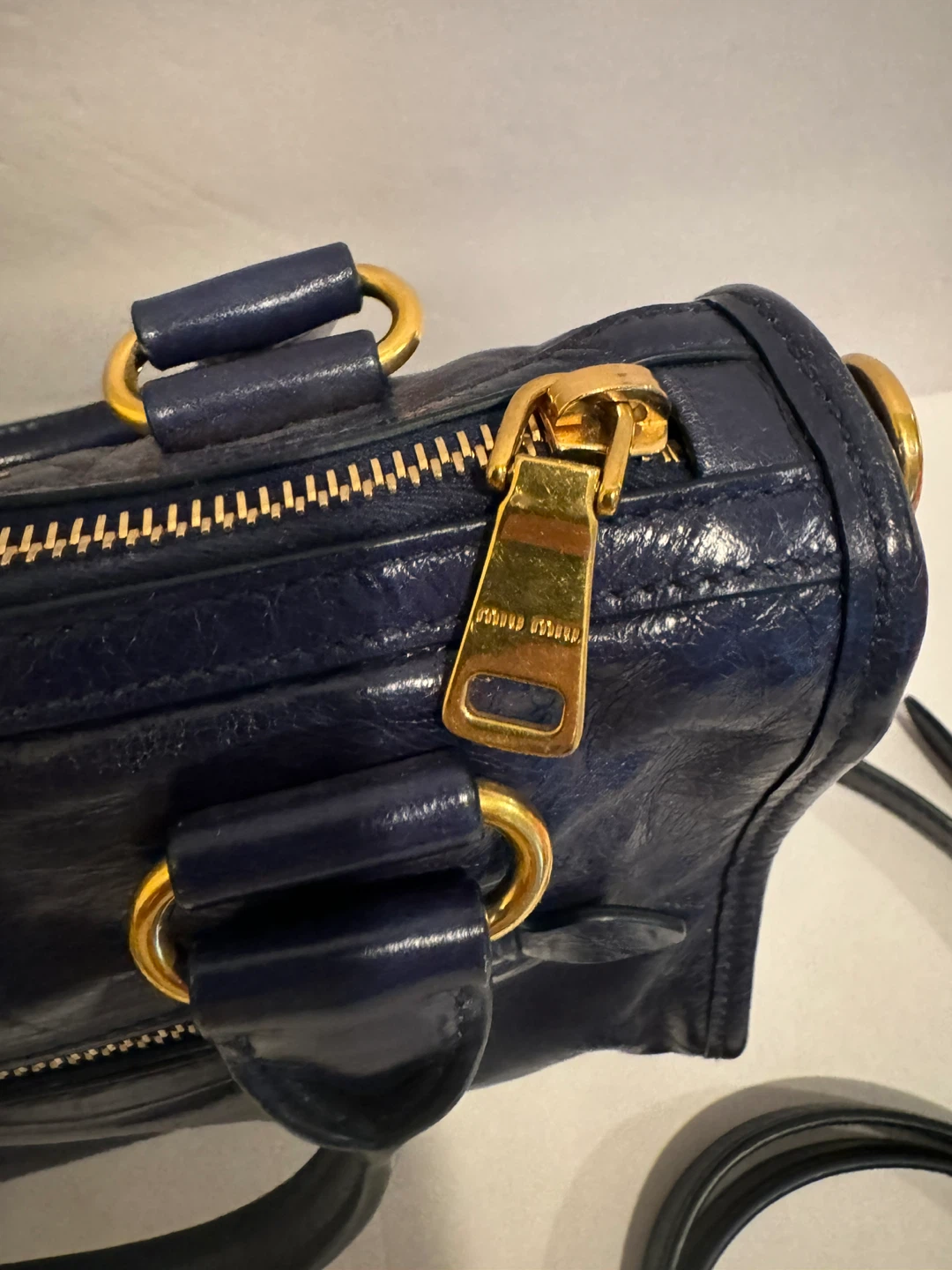 Miu Miu Vitello Shine Leather Top Handle Satchel – Navy Blue - photo 2