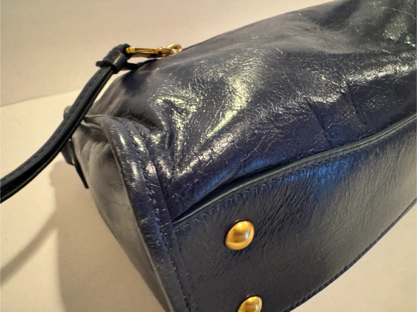 Miu Miu Vitello Shine Leather Top Handle Satchel – Navy Blue - photo 5