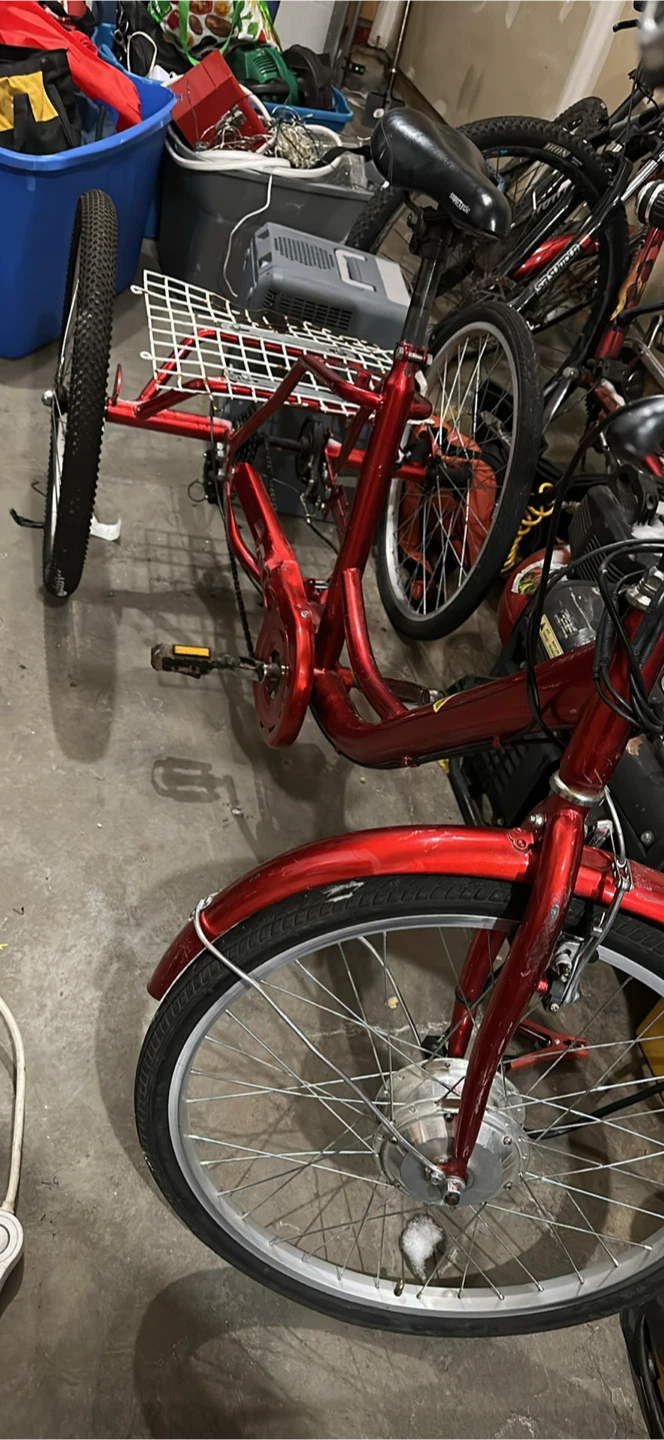 Red Electric Tricycle with Basket