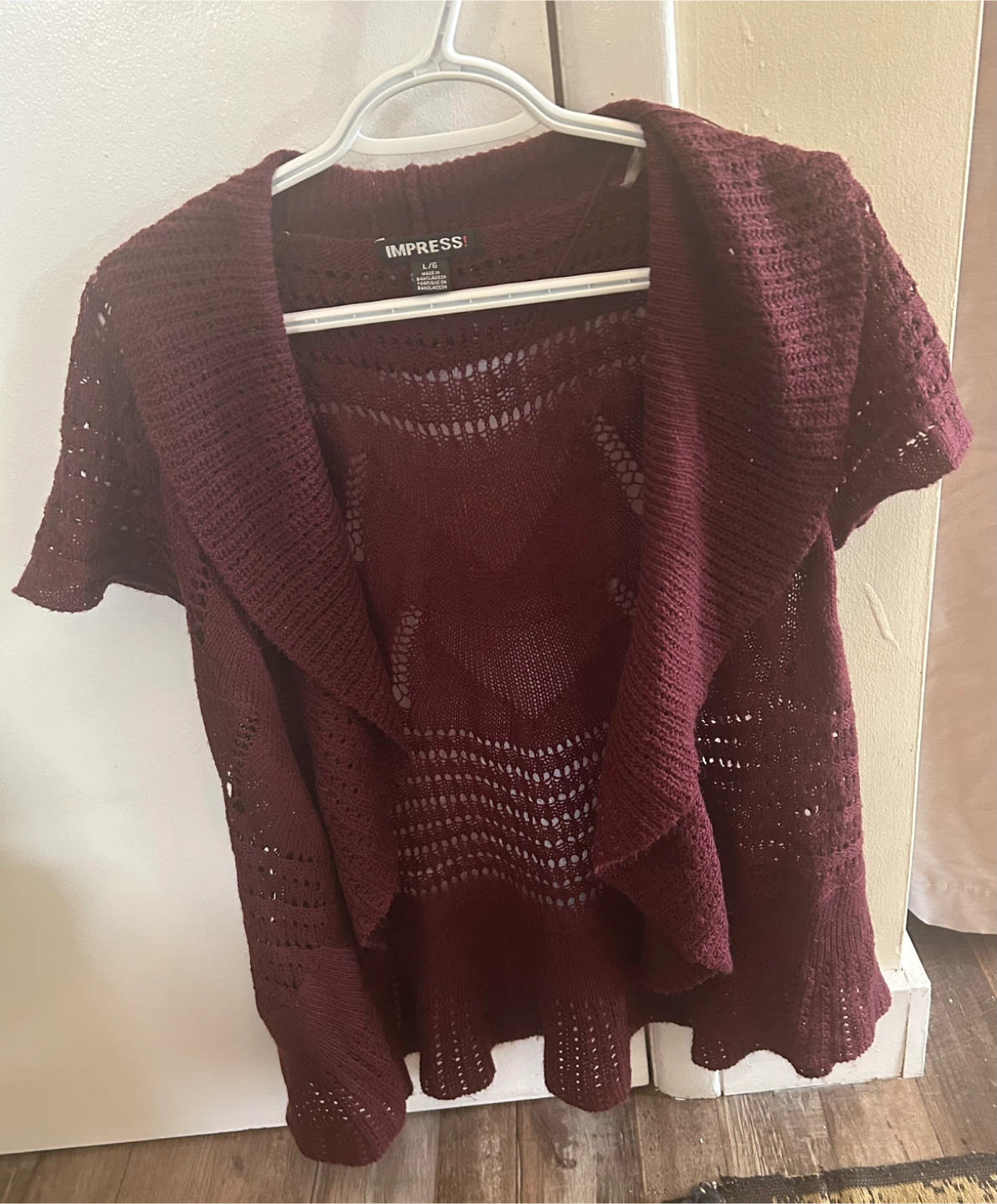 Impress! Women's Burgundy Knit Cardigan - Size L/G