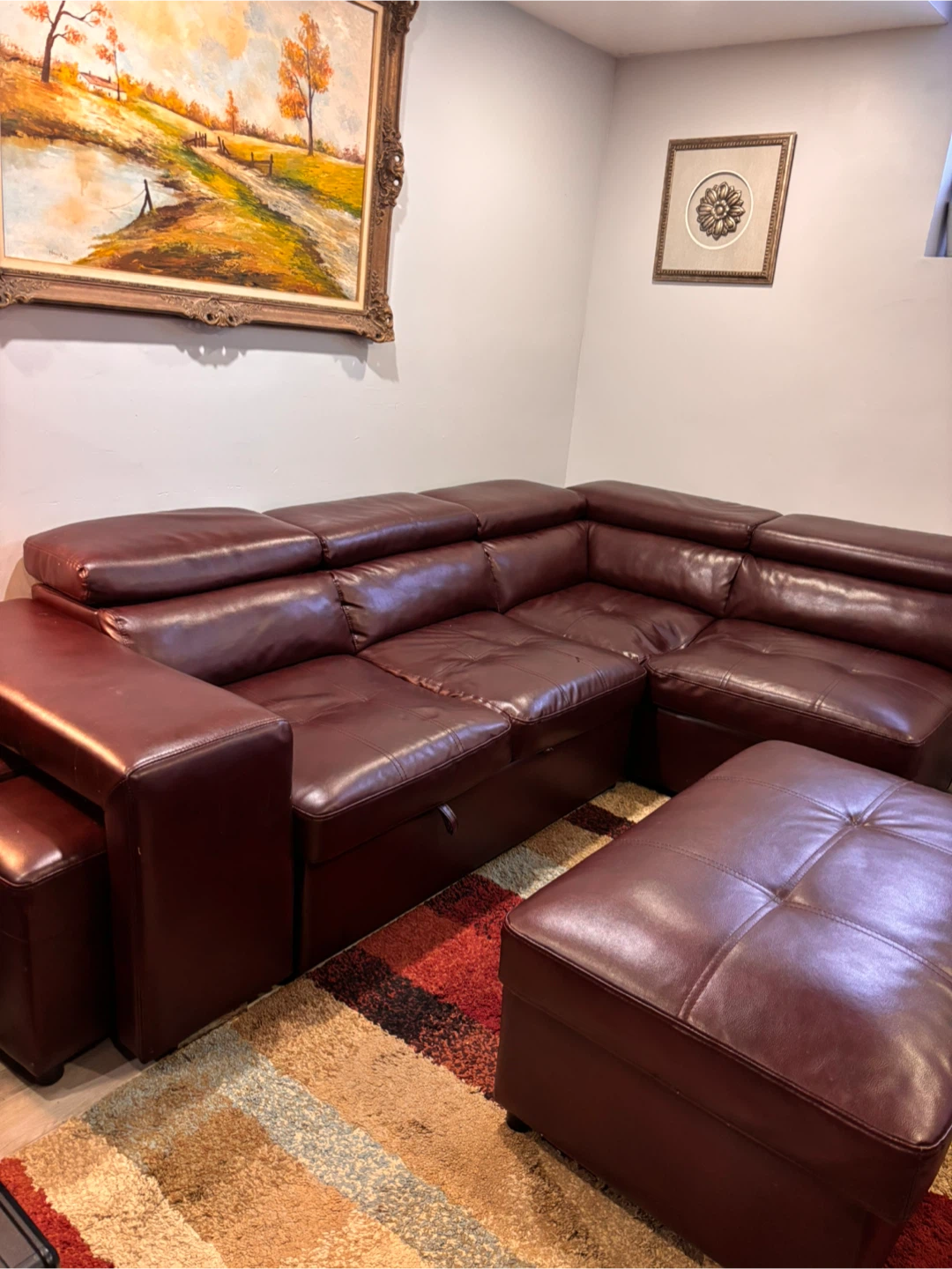 Sectional Leather Sofa with Ottomans - photo 2
