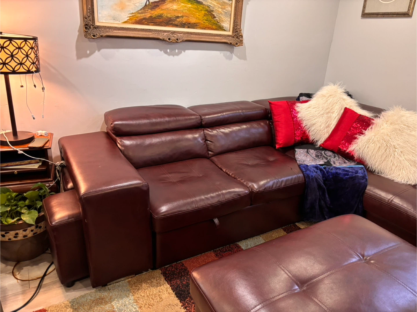 Sectional Leather Sofa with Ottomans