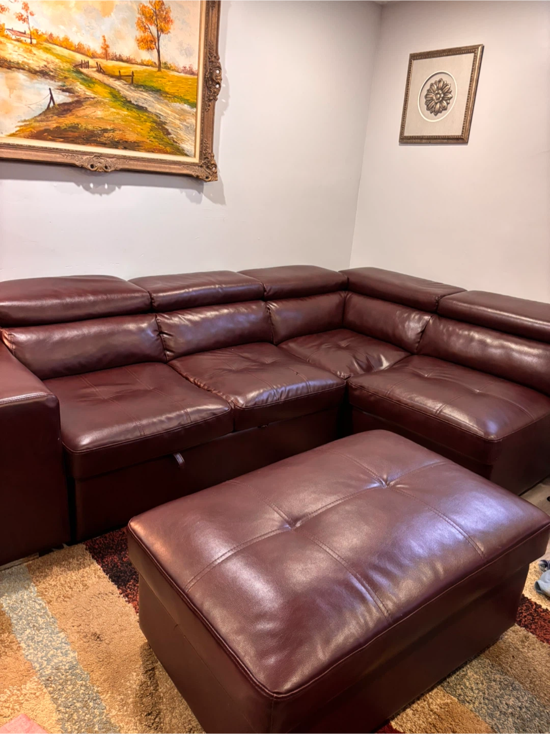 Sectional Leather Sofa with Ottomans - photo 3