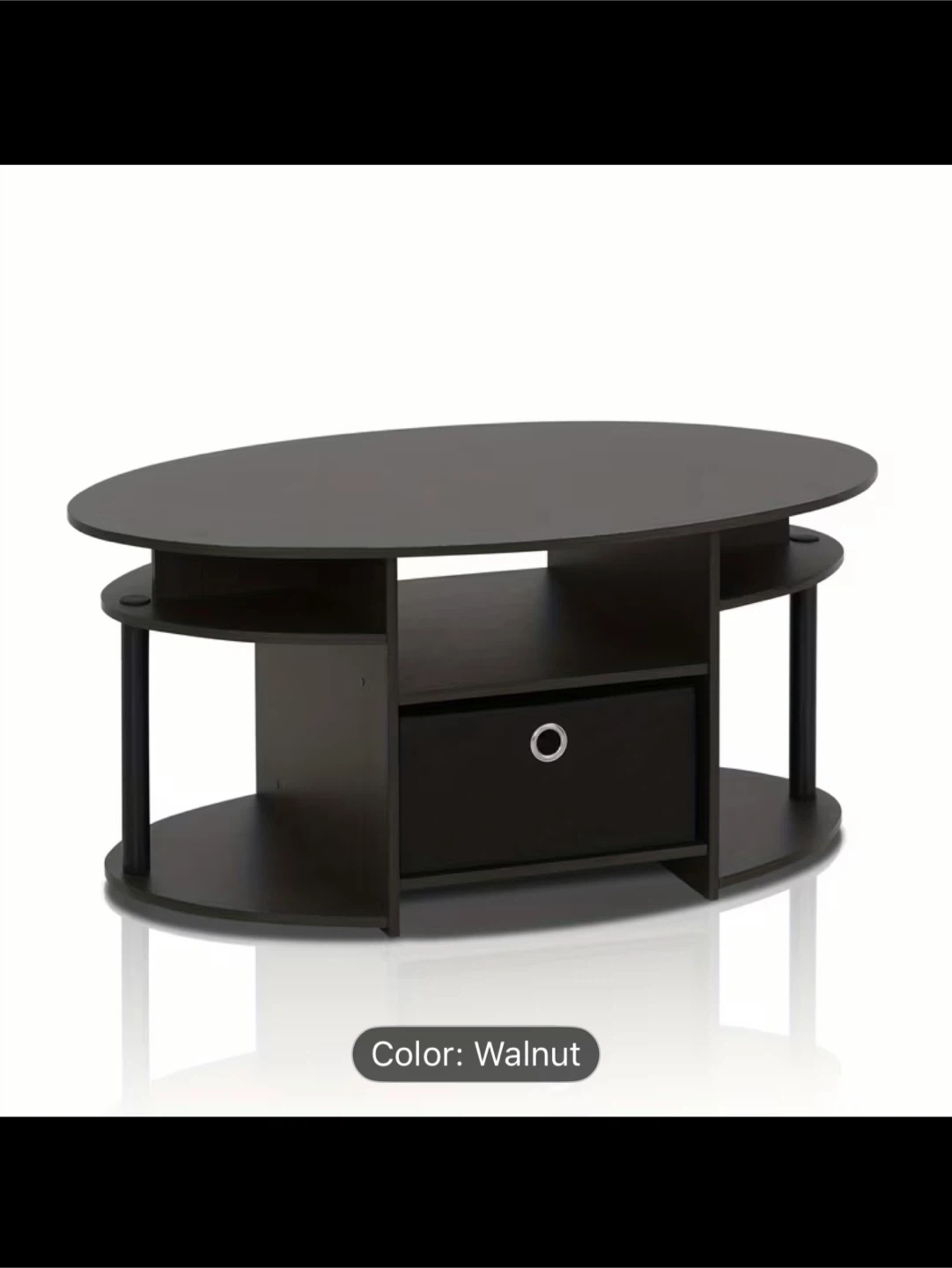 Oval Coffee Table with Drawer - Walnut Color