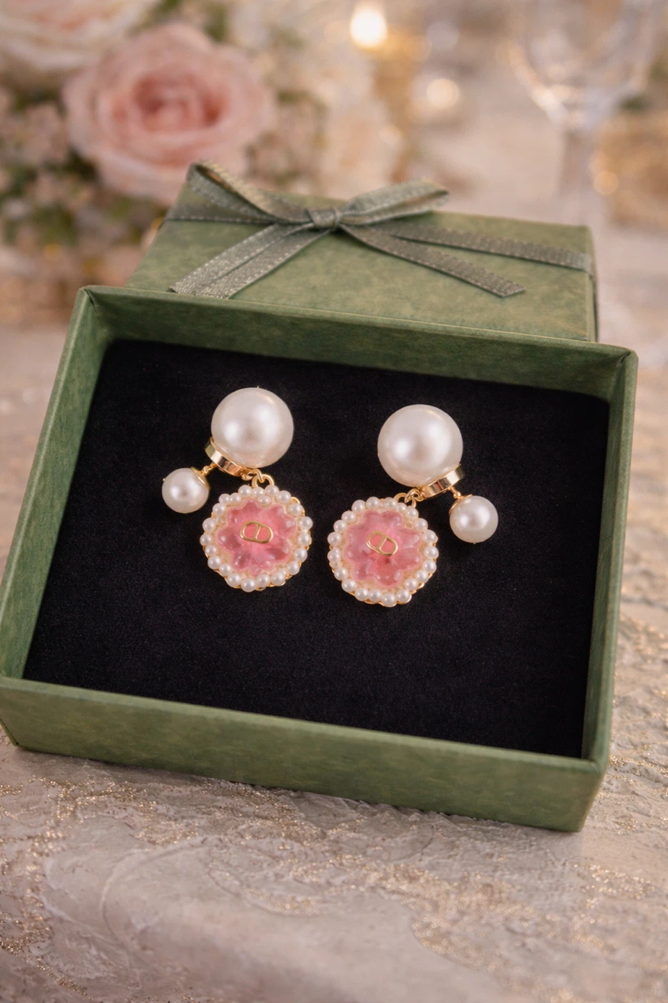 Dior Pearl and Pink Flower Earrings Valentine’s Gift - photo 2