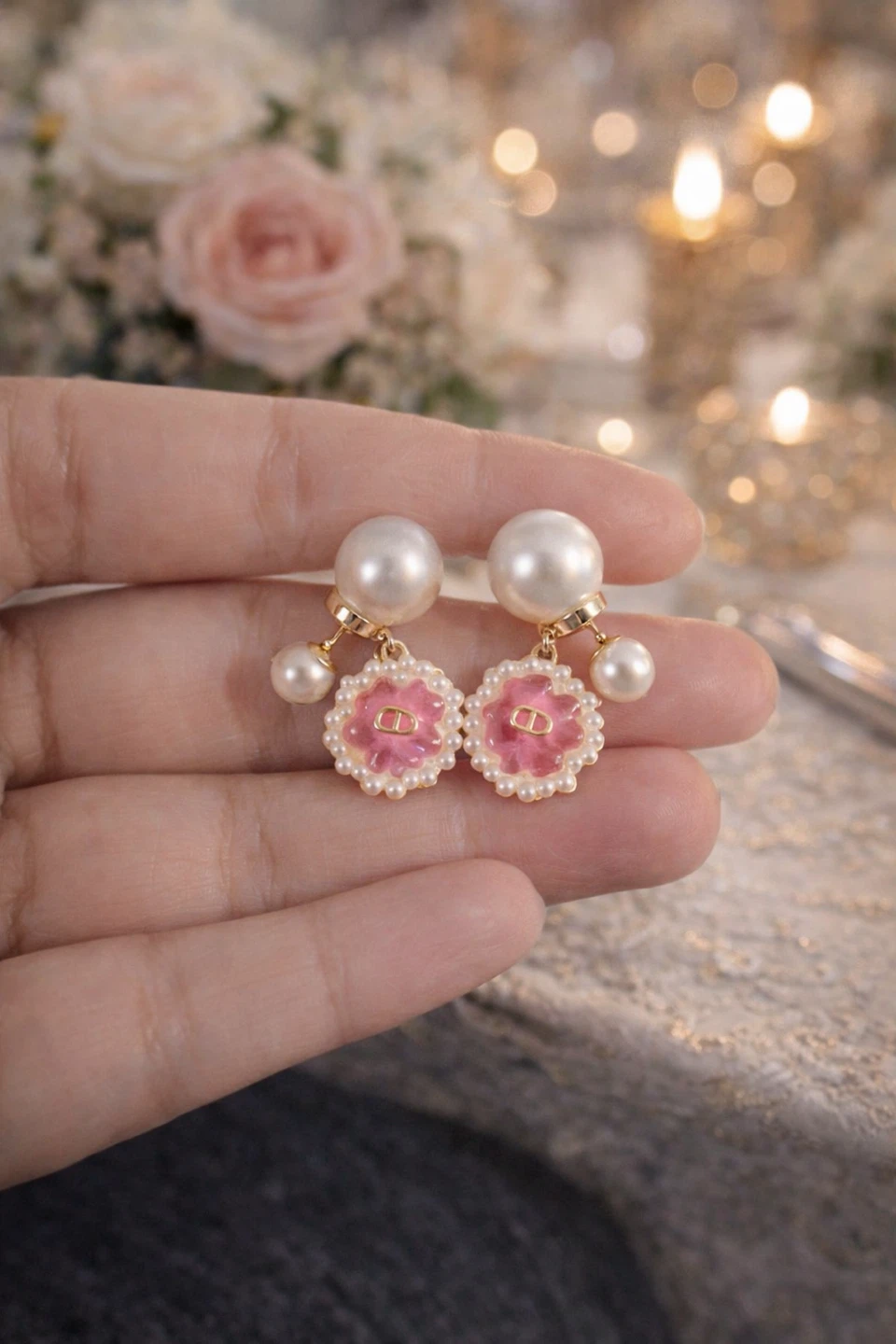 Dior Pearl and Pink Flower Earrings Valentine’s Gift - photo 3
