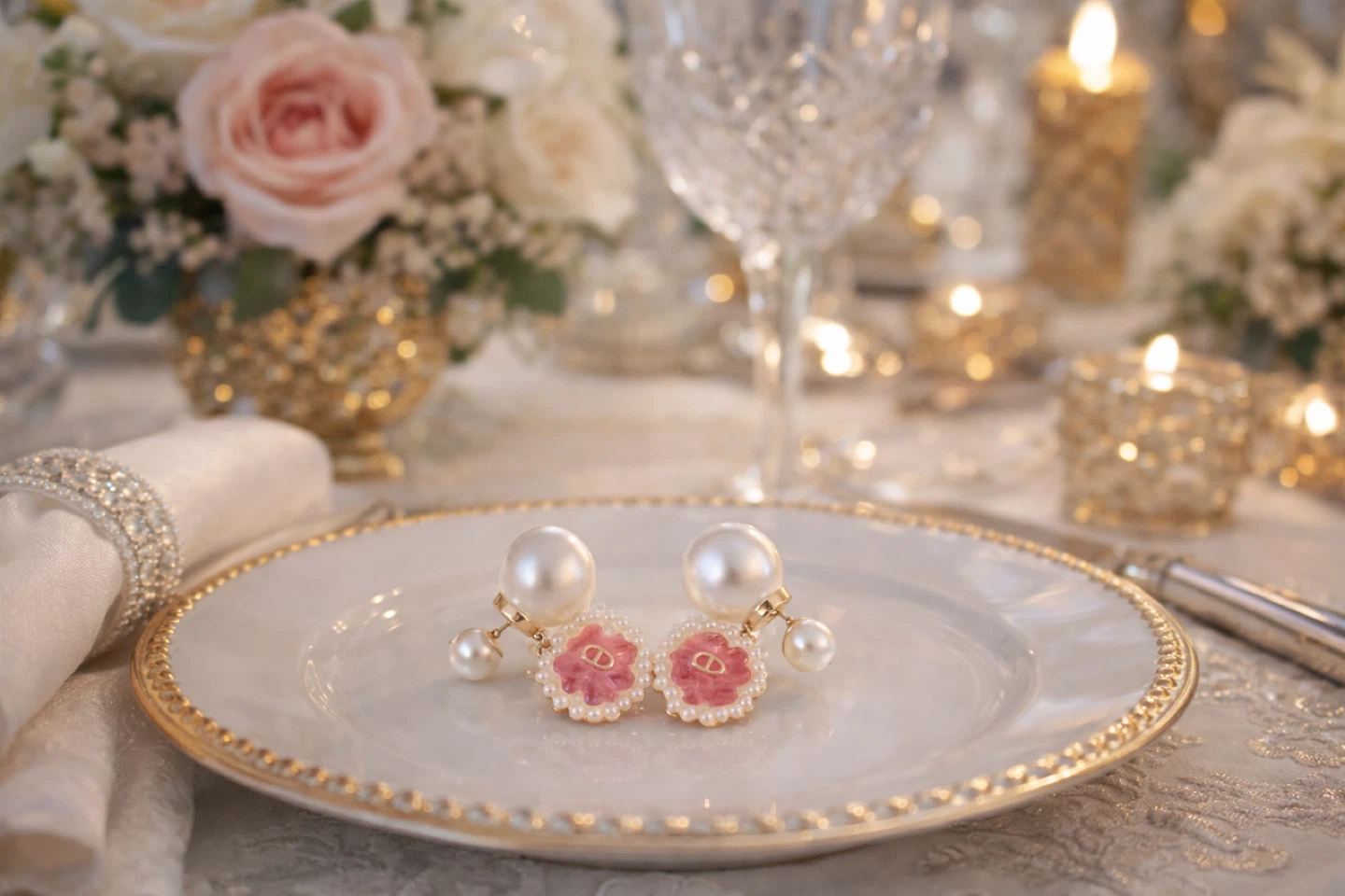 Dior Pearl and Pink Flower Earrings Valentine’s Gift - photo 5