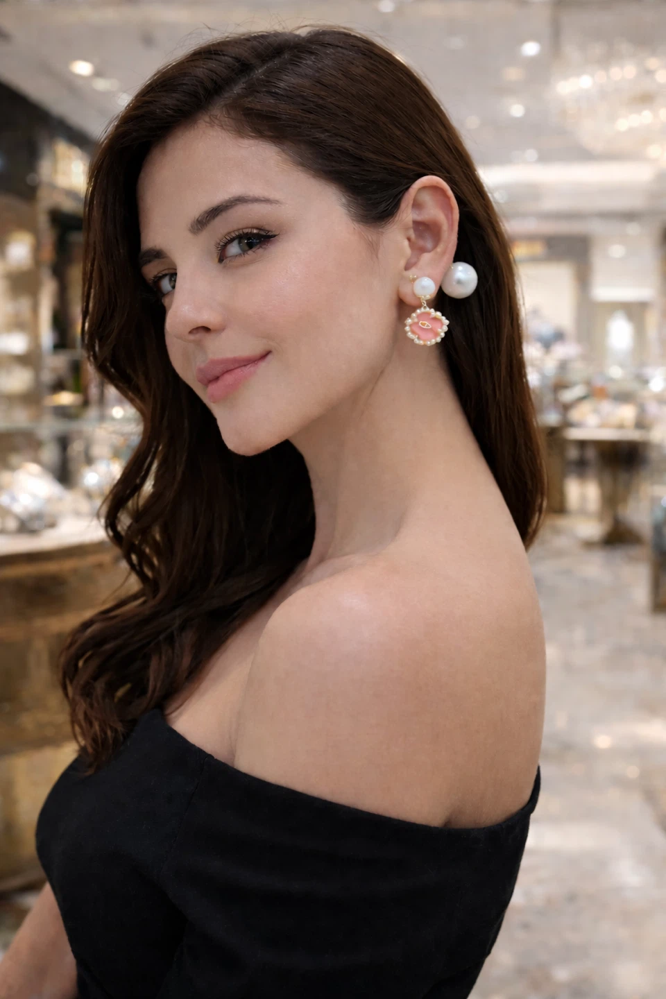 Dior Pearl and Pink Flower Earrings Valentine’s Gift