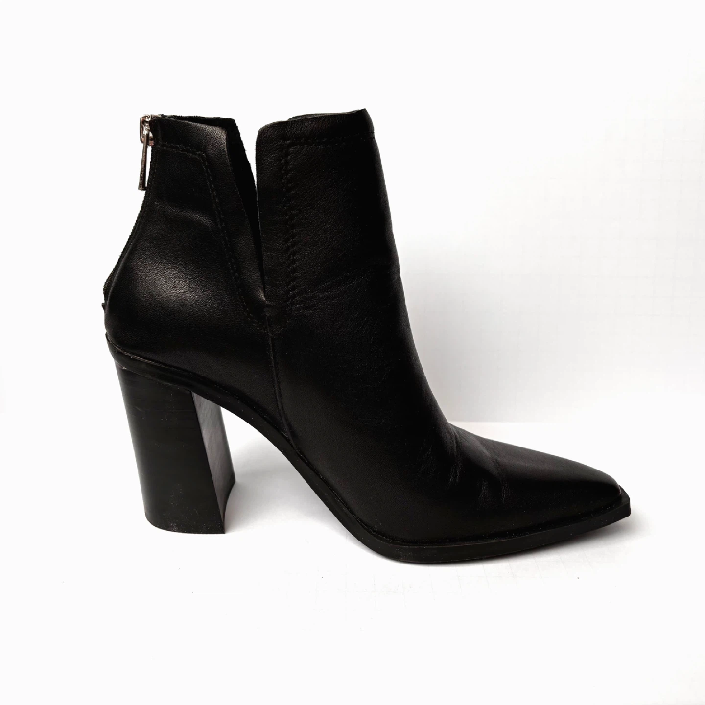 Black Leather Block Heel Ankle Boots - photo 2