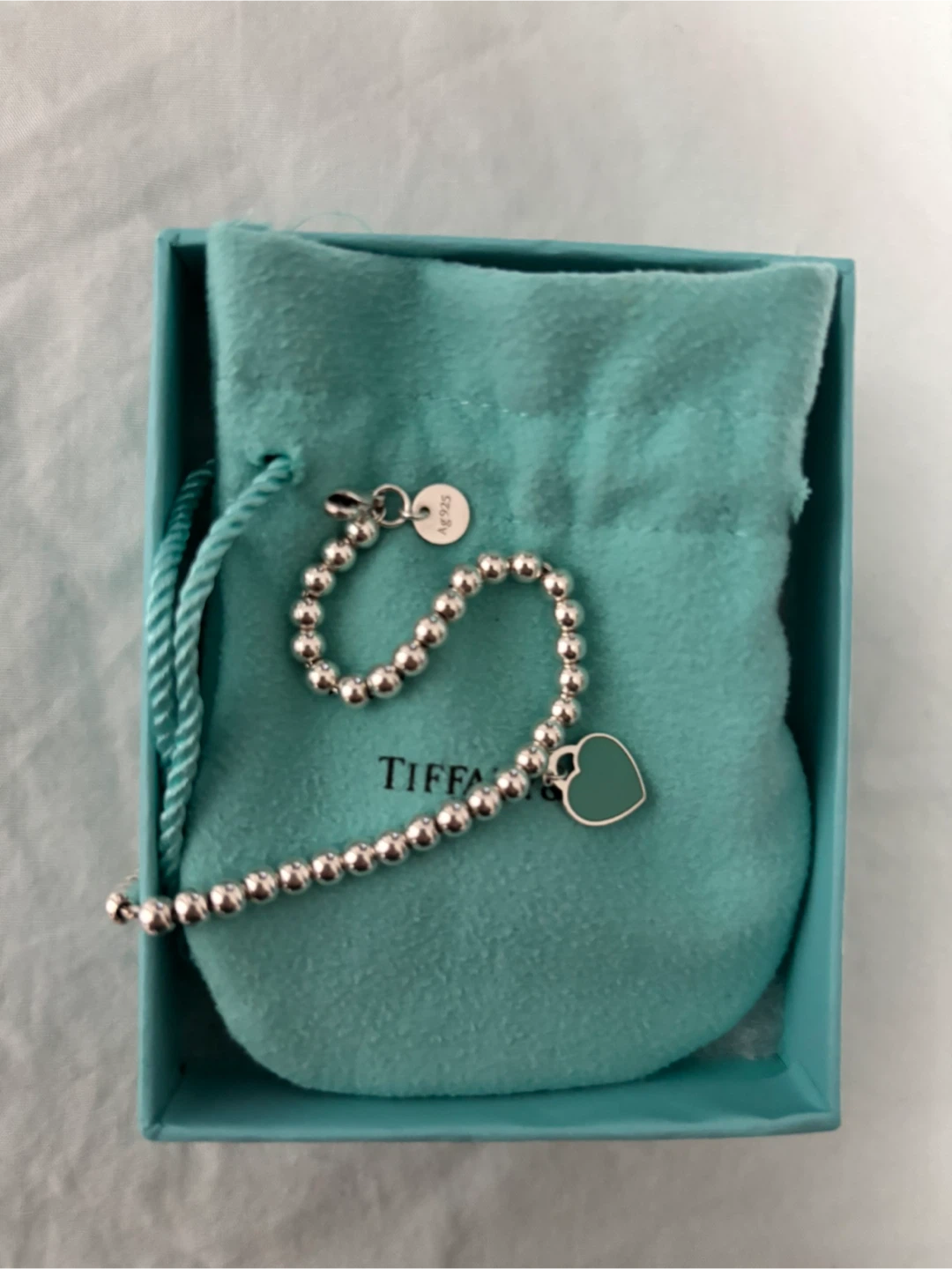Tiffany & Co. Sterling Silver Heart Tag Beaded Bracelet