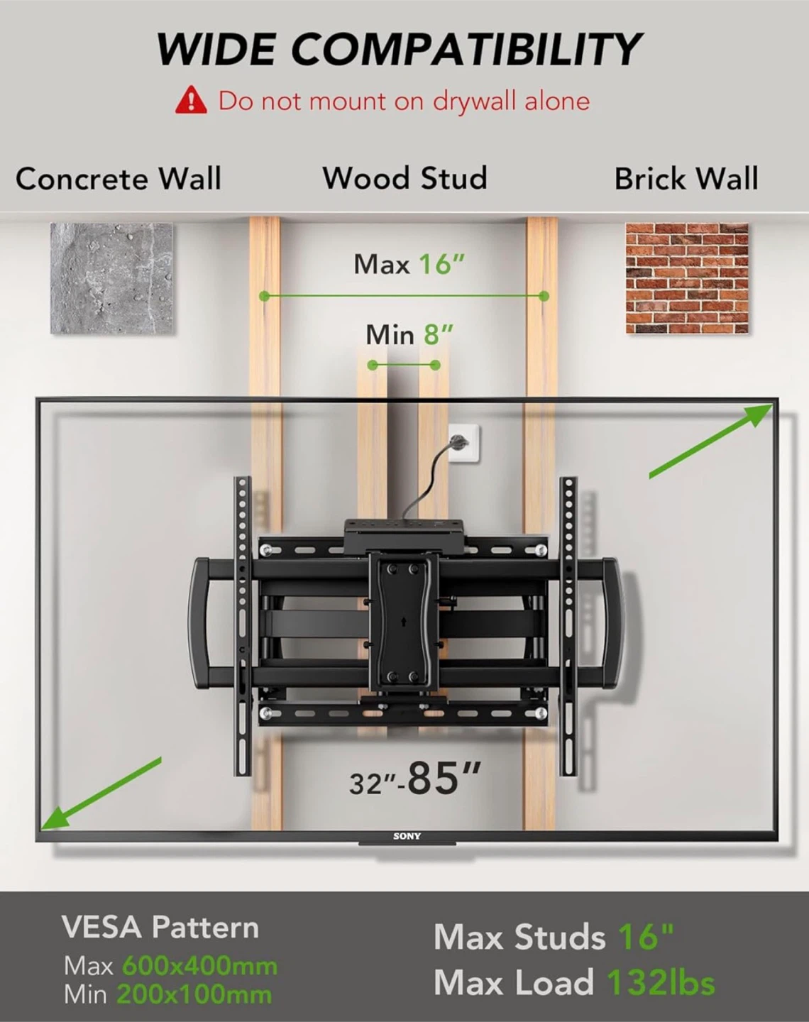 Full Motion TV Wall Mount for 32"-85" TVs - photo 5