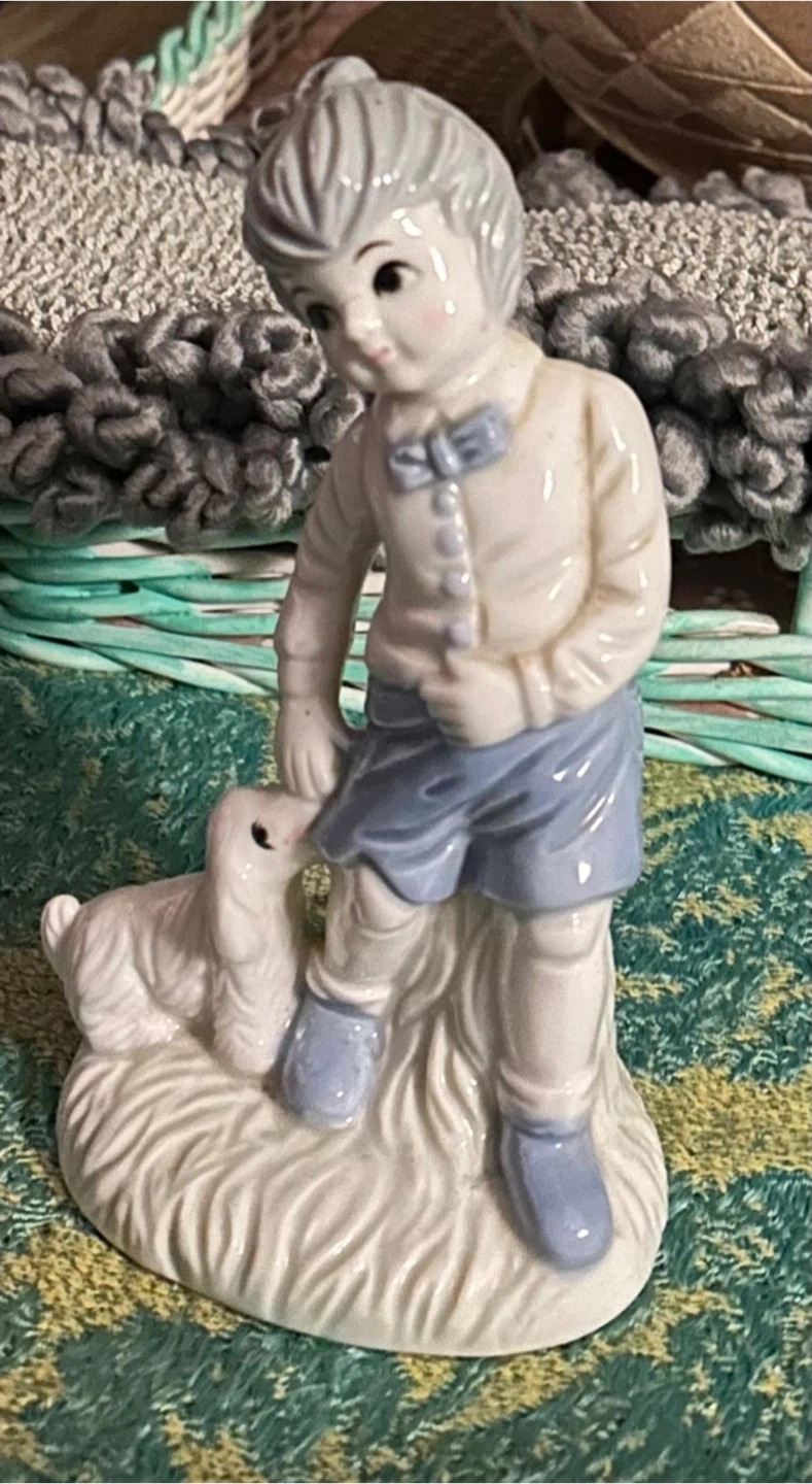 Vintage Boy and Dog Ceramic Figurine