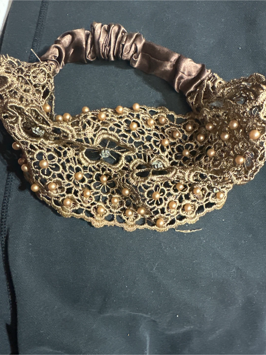 Brown Lace & Pearl Headband