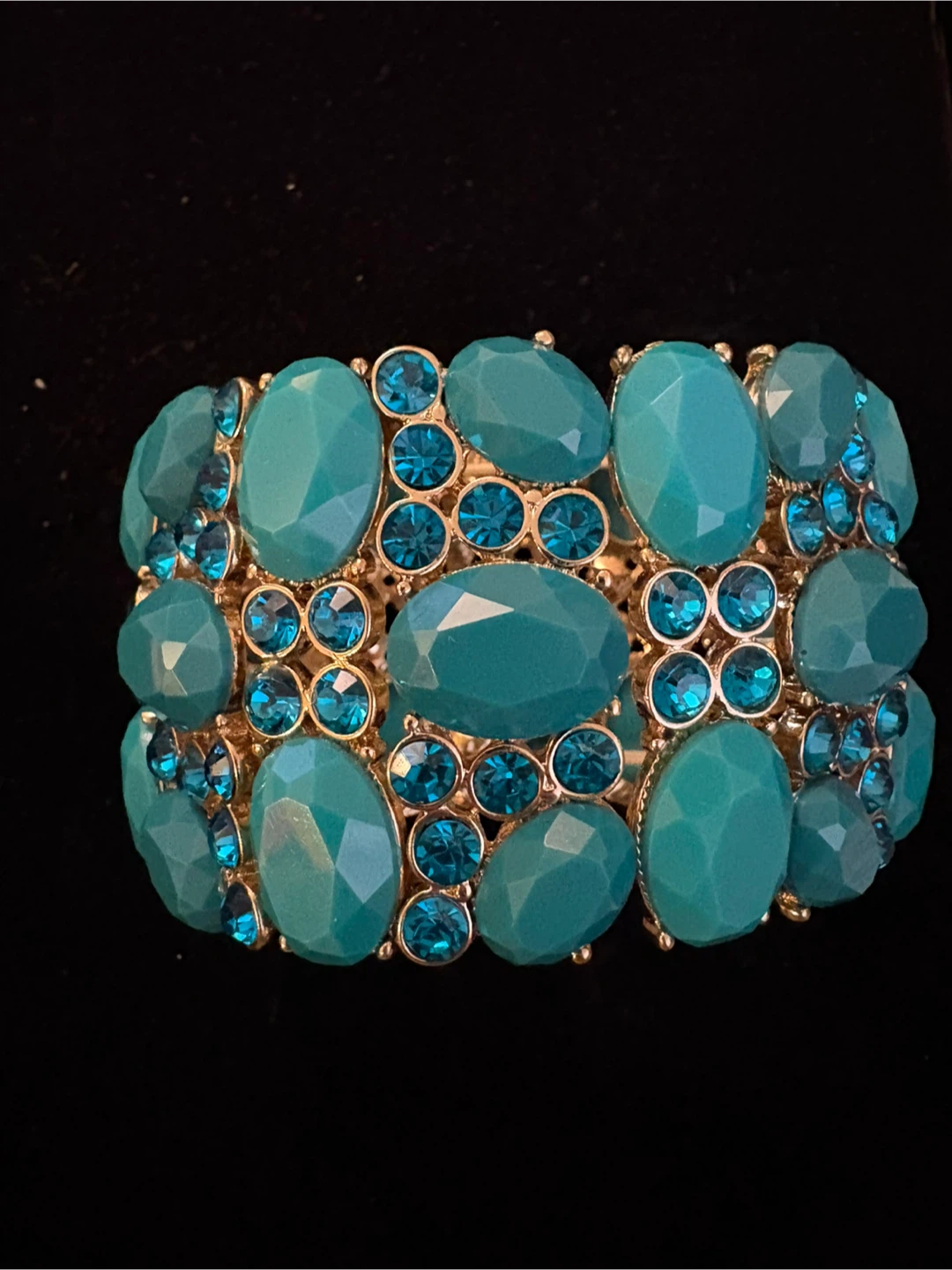 Vintage Turquoise Gemstone and Rhinestone Stretch Bracelet - photo 2