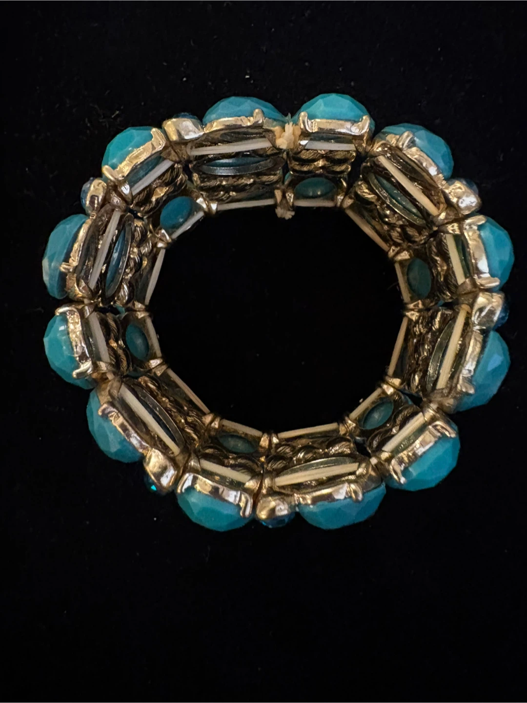Vintage Turquoise Gemstone and Rhinestone Stretch Bracelet