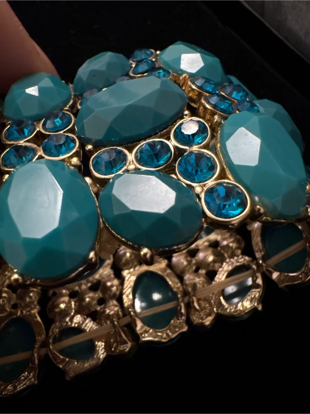 Vintage Turquoise Gemstone and Rhinestone Stretch Bracelet - photo 3