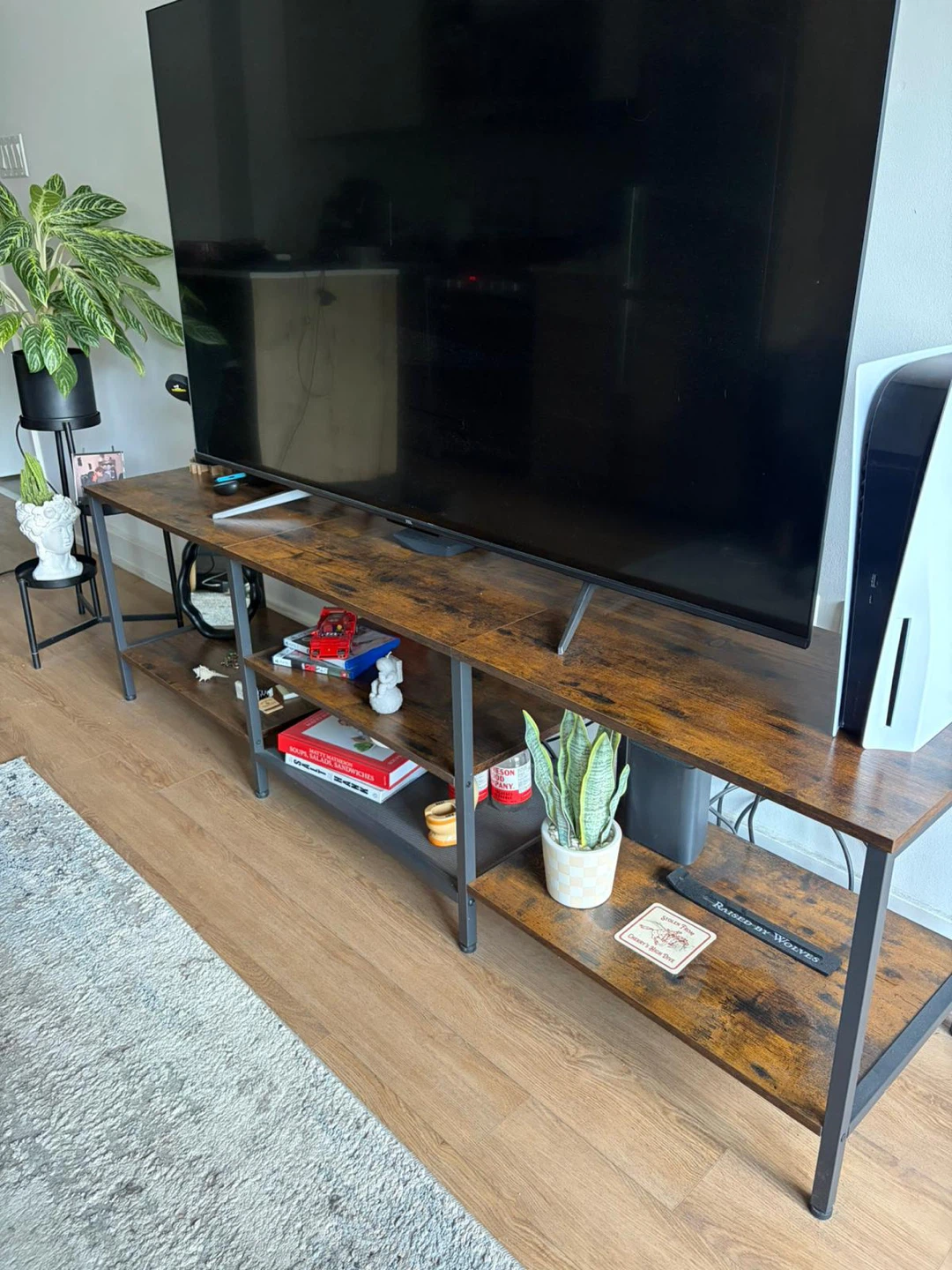 Rustic Brown TV Stand with Shelves - photo 4